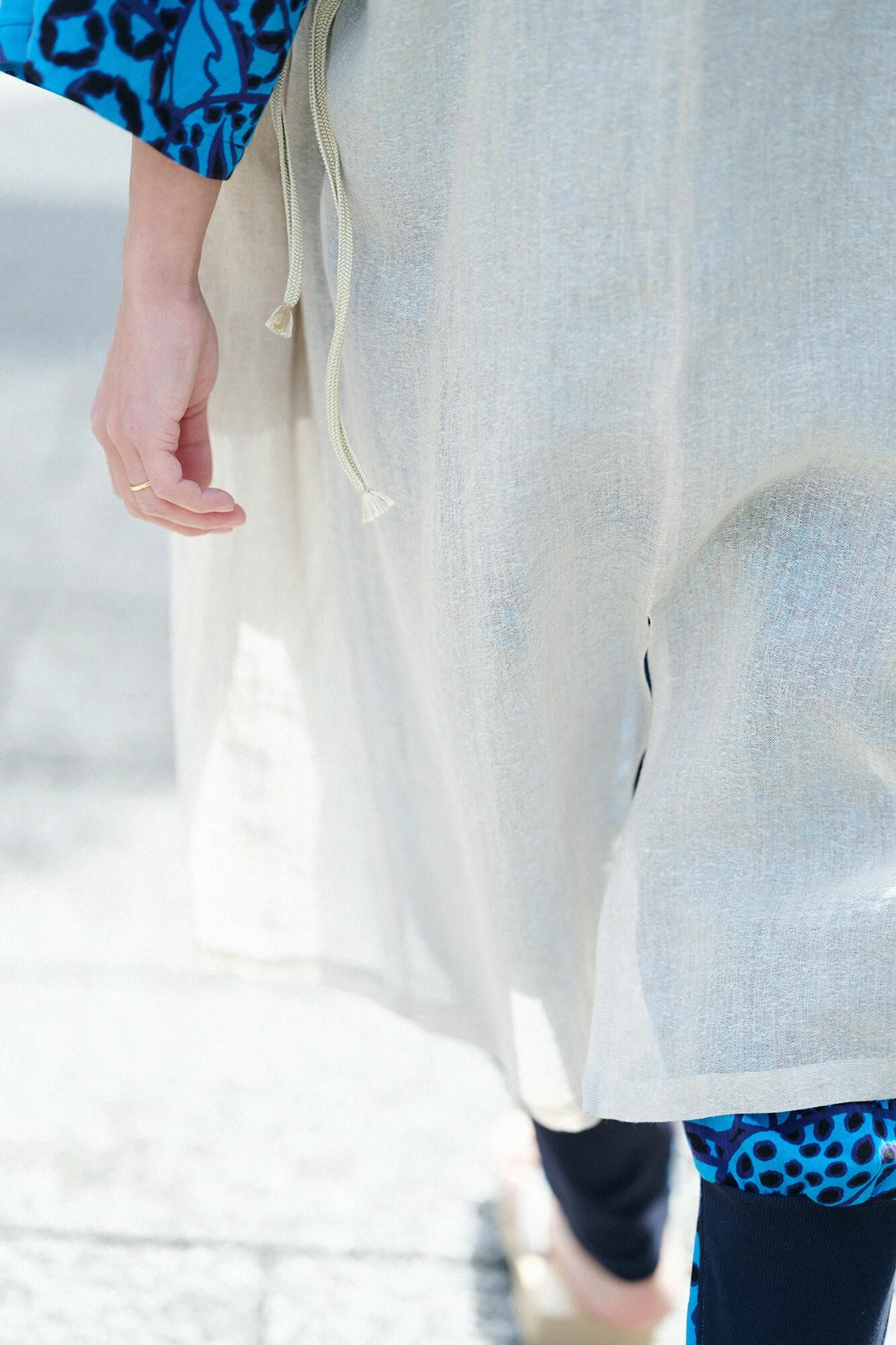 Linen Linen-washi Blended Jinbaori Shoulder Tuck Long / Raw White