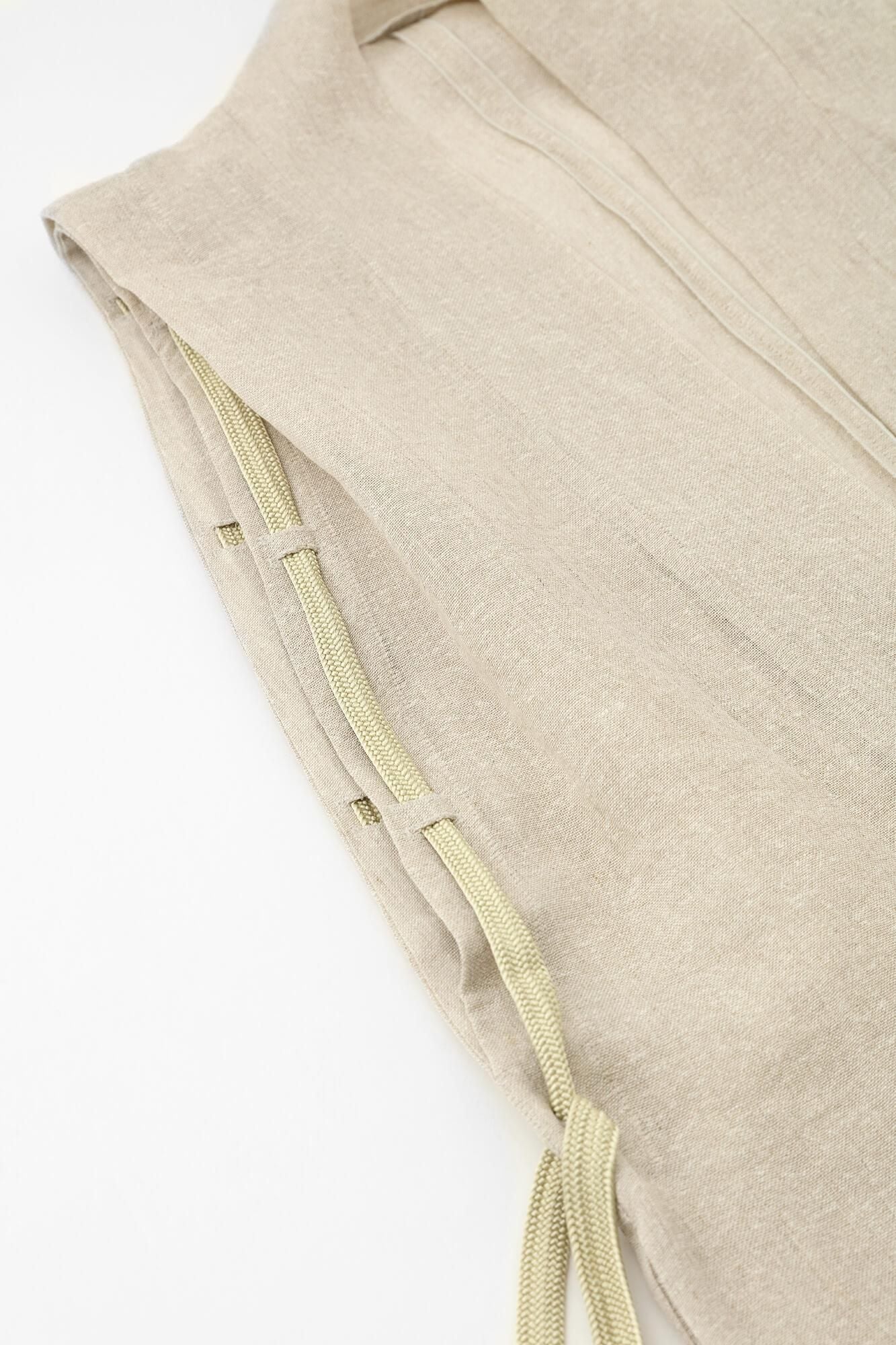 Linen Linen-washi Blended Jinbaori Shoulder Tuck Long / Raw White