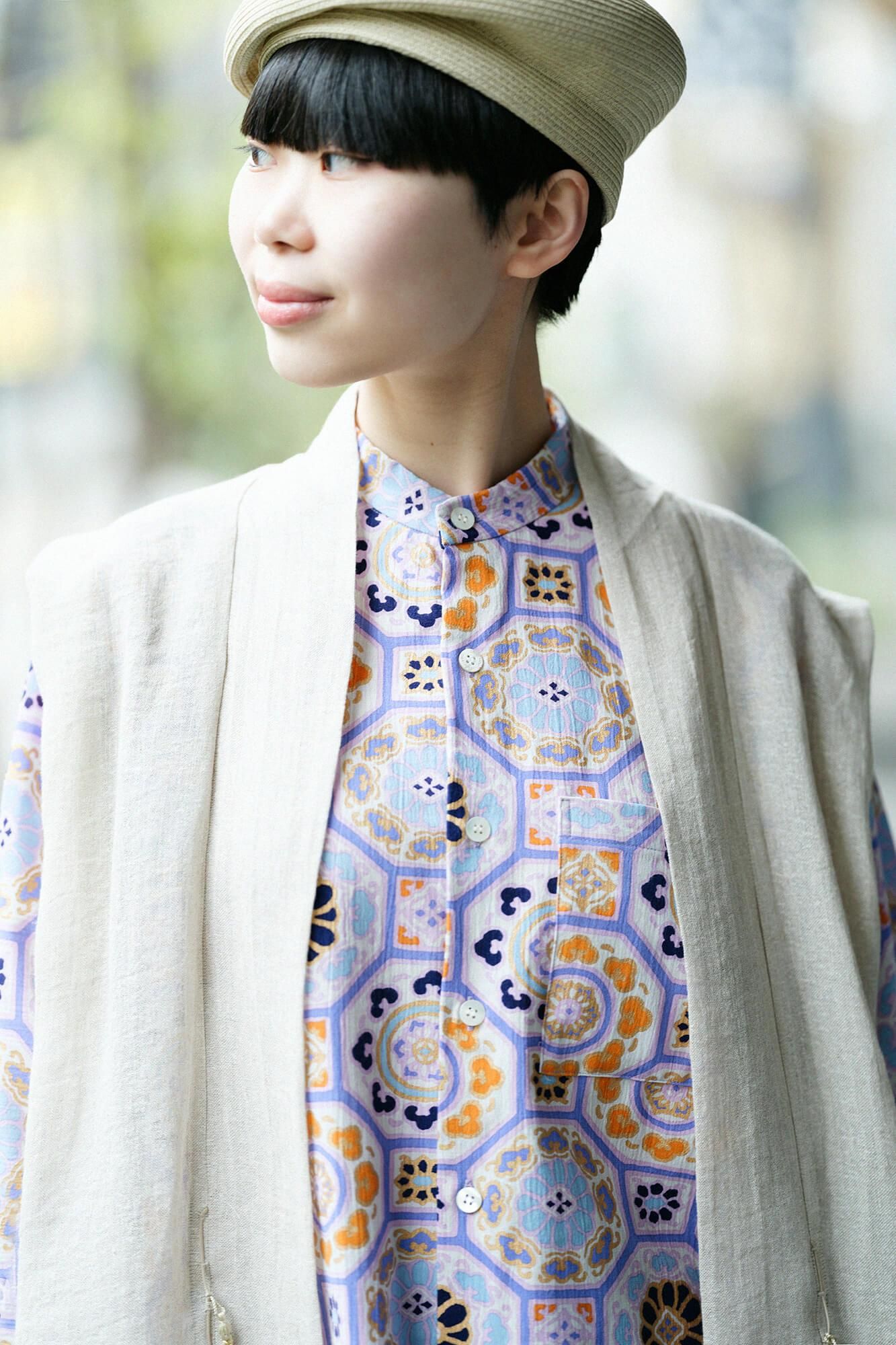 Linen Linen-washi Blended Jinbaori Shoulder Tuck Long / Raw White