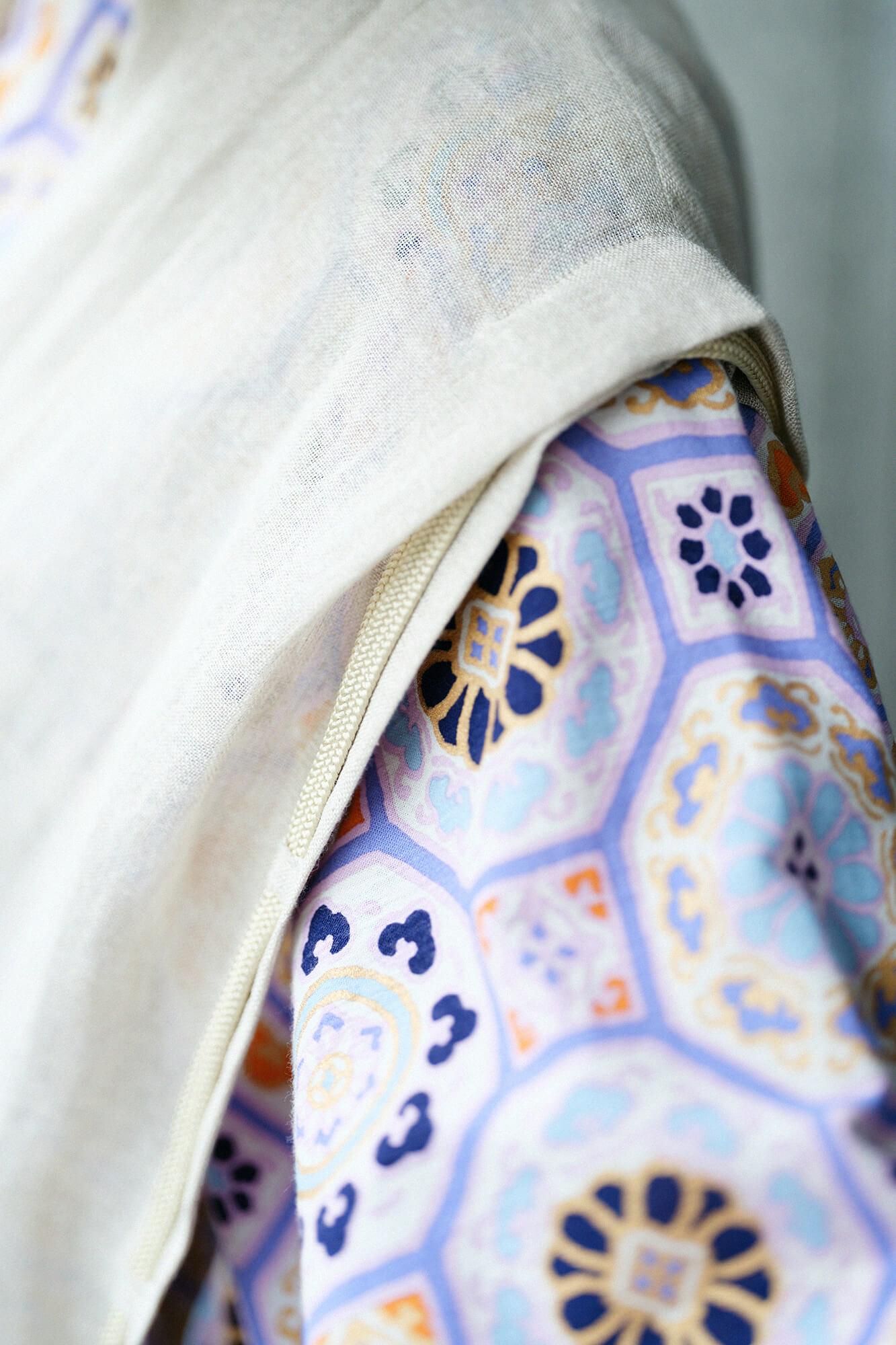 Linen Linen-washi Blended Jinbaori Shoulder Tuck Long / Raw White