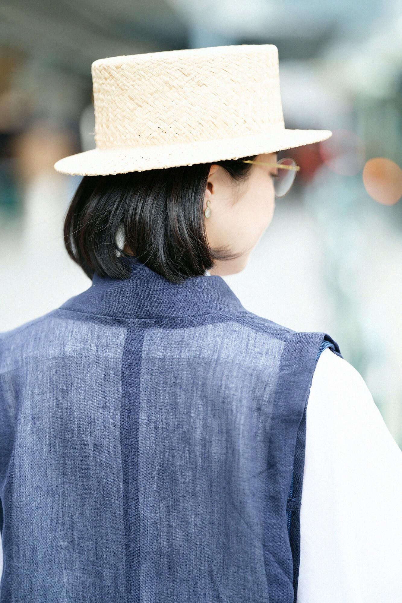 Raffia_Ajiroami (Ajiroami) 平顶帽/白色