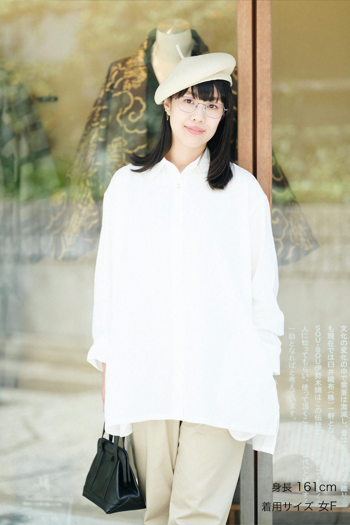 ソウソウ SOU・SOU 高島縮 ワンピース チュニック ロゴボタン 高島縮 20/20 グランチュニック半袖シャツ／留紺（とめこん）