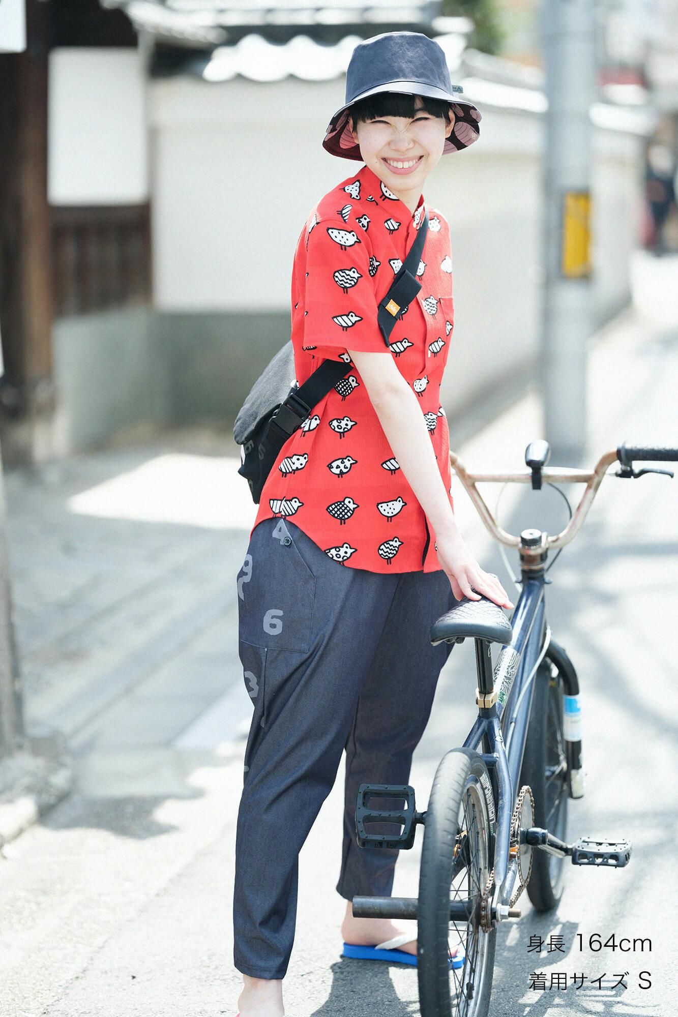 高島縮 20/20 スタンドカラー半袖シャツ／とことこ