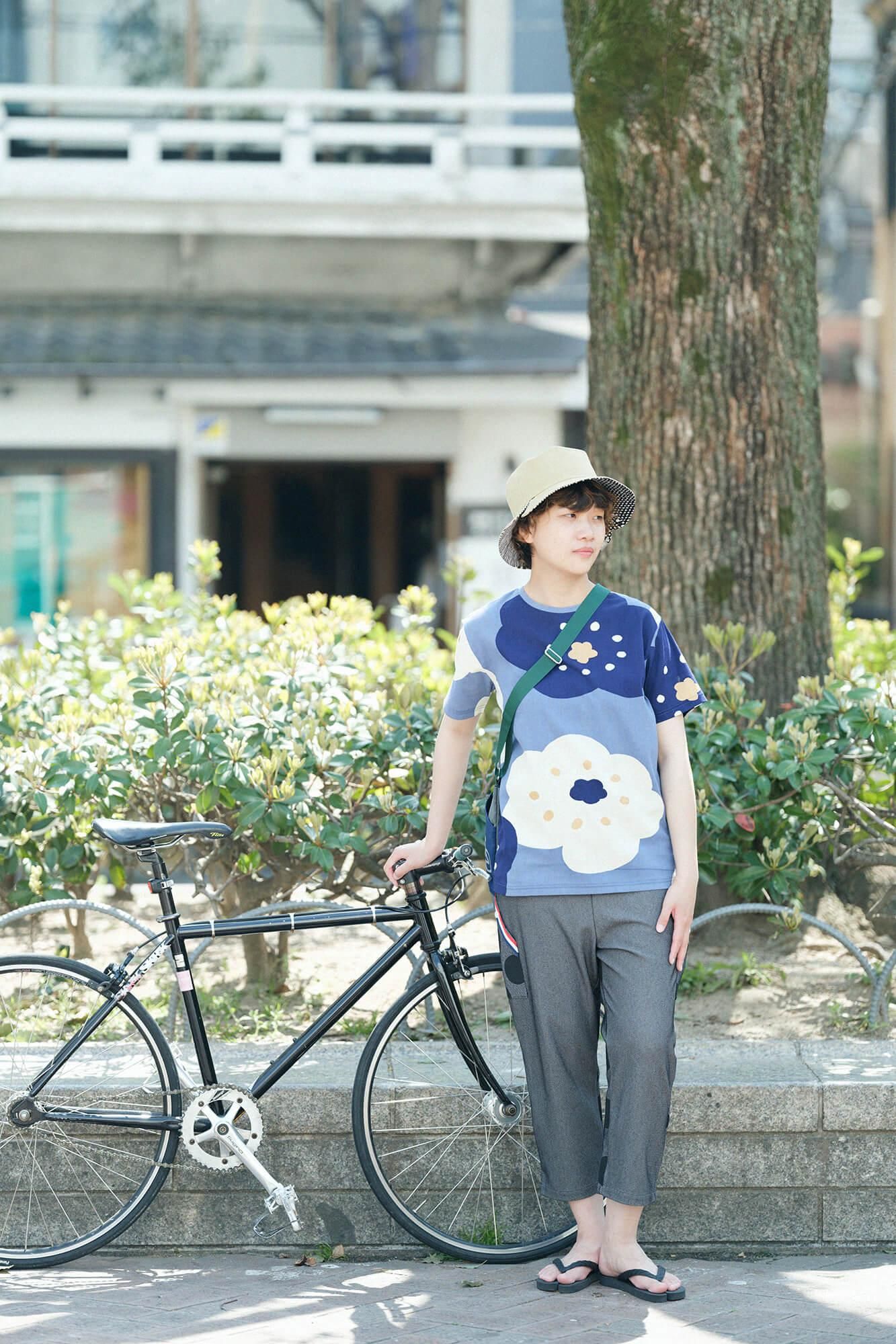 高島縮 40/40 半袖Tシャツ／ほほえみ 薄花色（うすはないろ）