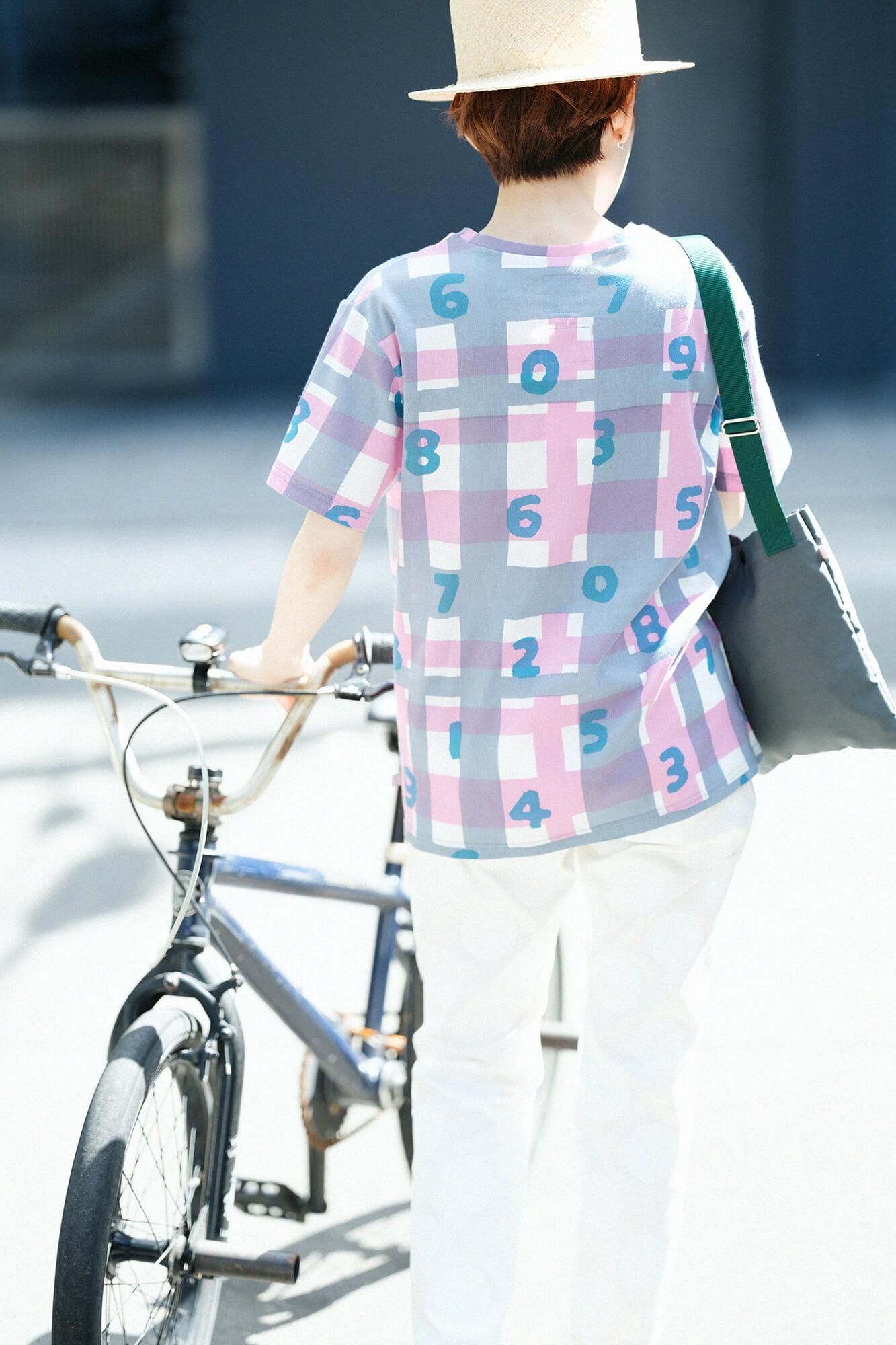 Chizimi Cotton 40/40 Short Sleeve T-shirt / SO-SU-U and Random Lattice Pink