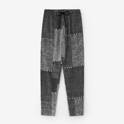 高島縮 40/40 レギンスパンツ／間がさね（まがさね） 墨黒（すみくろ）に苔（こけ）