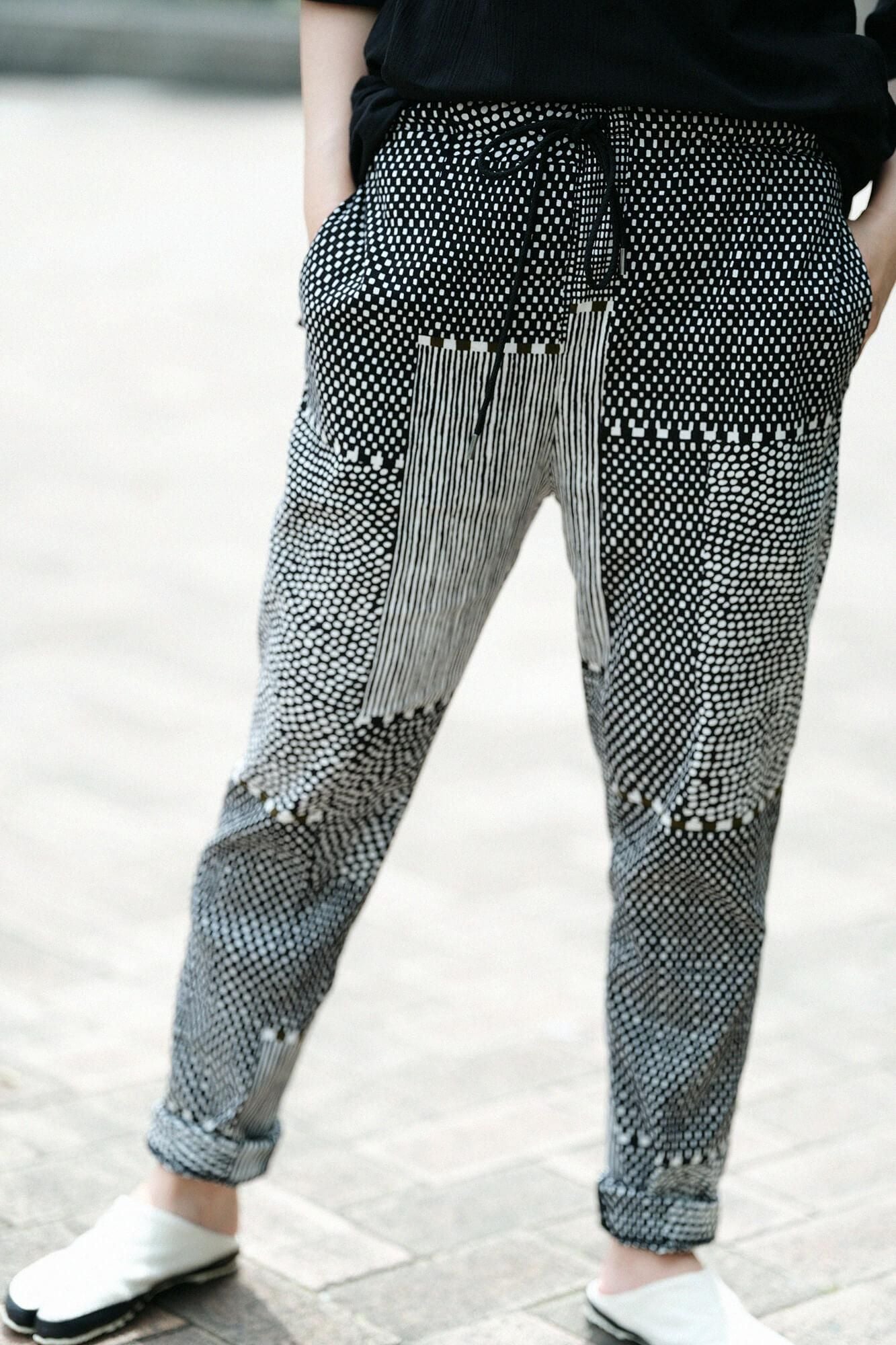 高島縮棉 40/40 內搭褲 / 點線 墨黑色