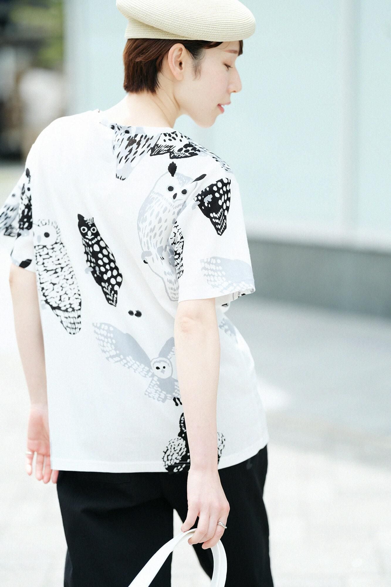 高島縮棉 40/40 短袖T-shirt／貓頭鷹