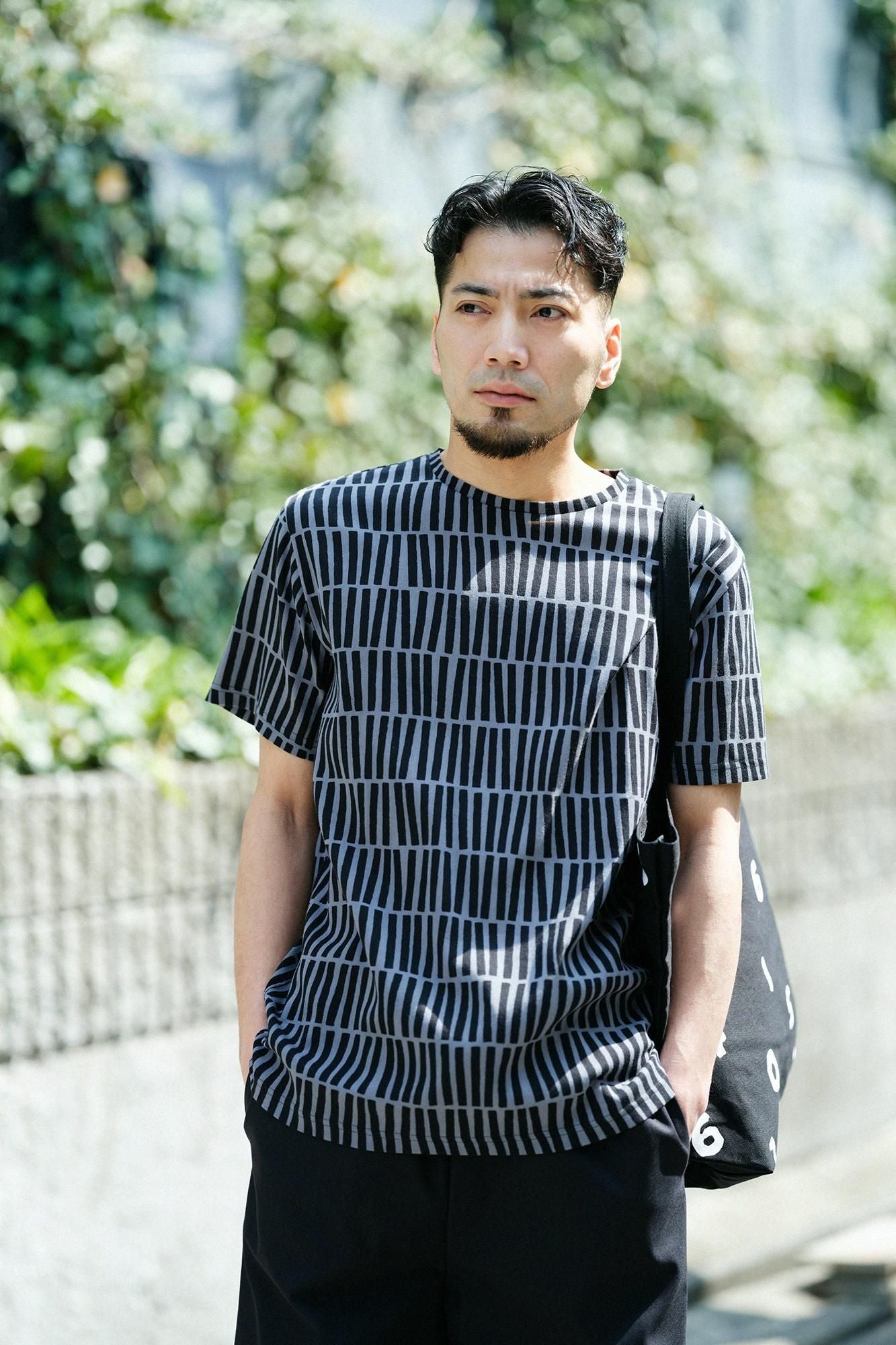 net限定】高島縮 40/40 半袖Tシャツ／拍子木（ひょうしぎ）