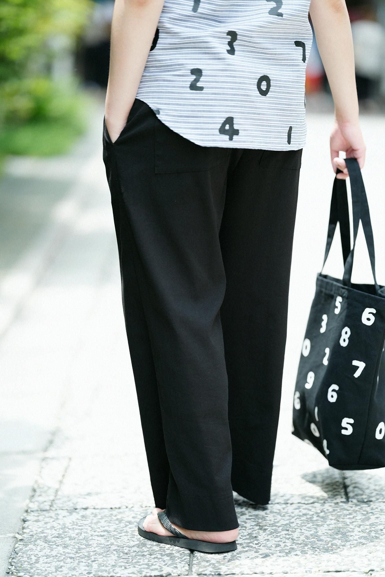 高島縮棉 40/40闊腿褲2.0/黑色