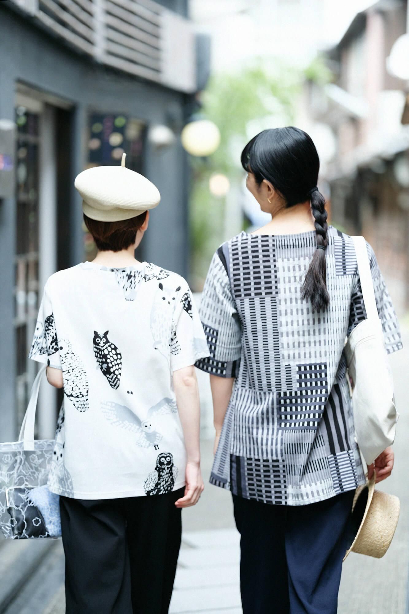 高島縮棉 20/20六分袖長版上衣/摩天大樓