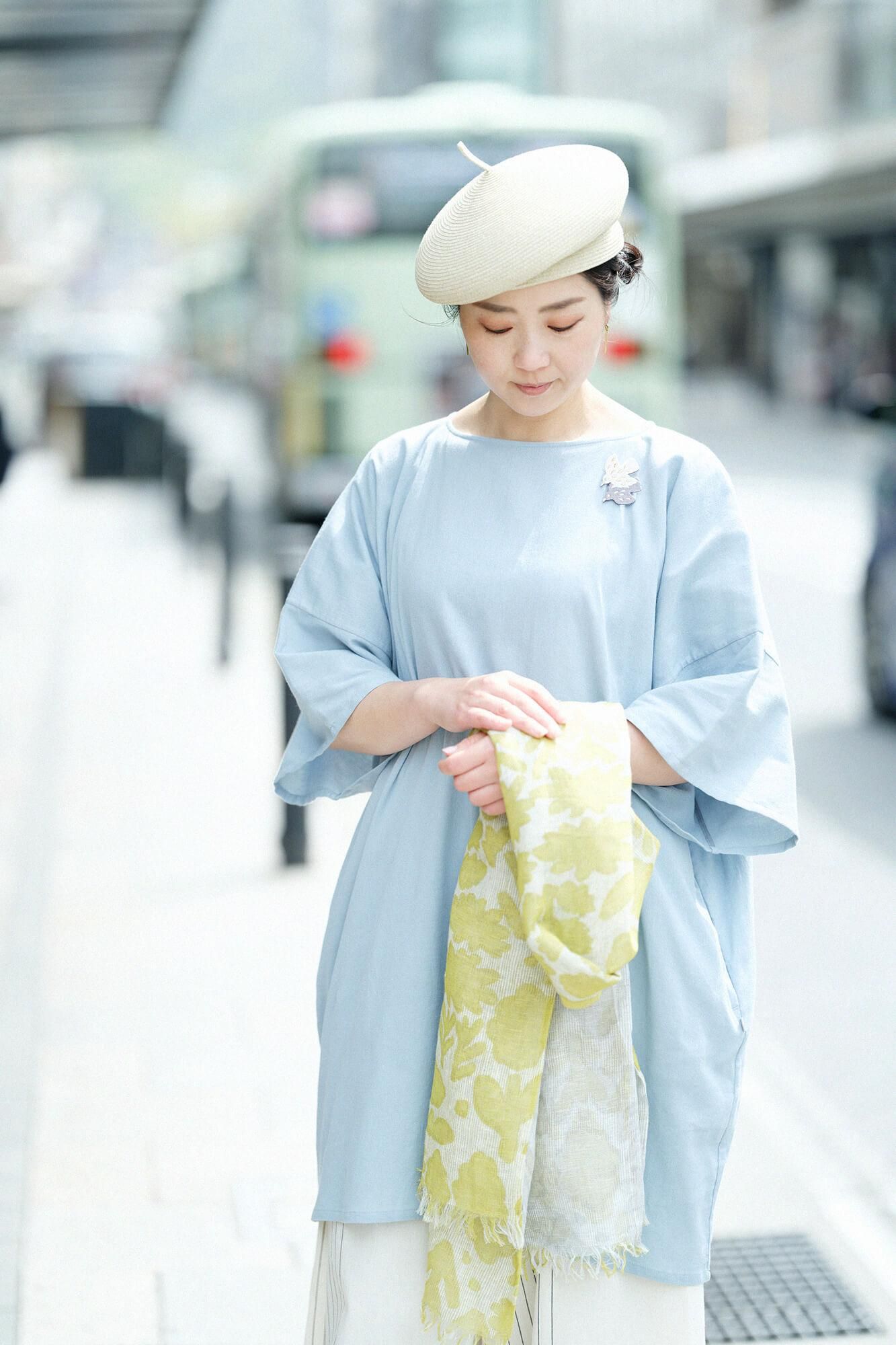 takashima chiku 40/40扁平袖船脖子上衣/轻质塞拉登