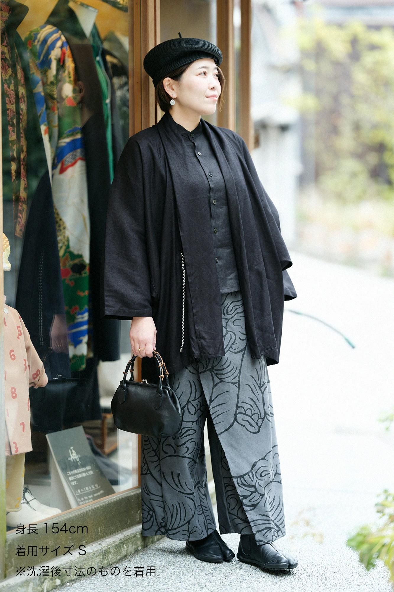 亚麻，伸展牛仔布，莫吉里袖子，短衣服，单（hithoe）/湿羽毛（螺母）