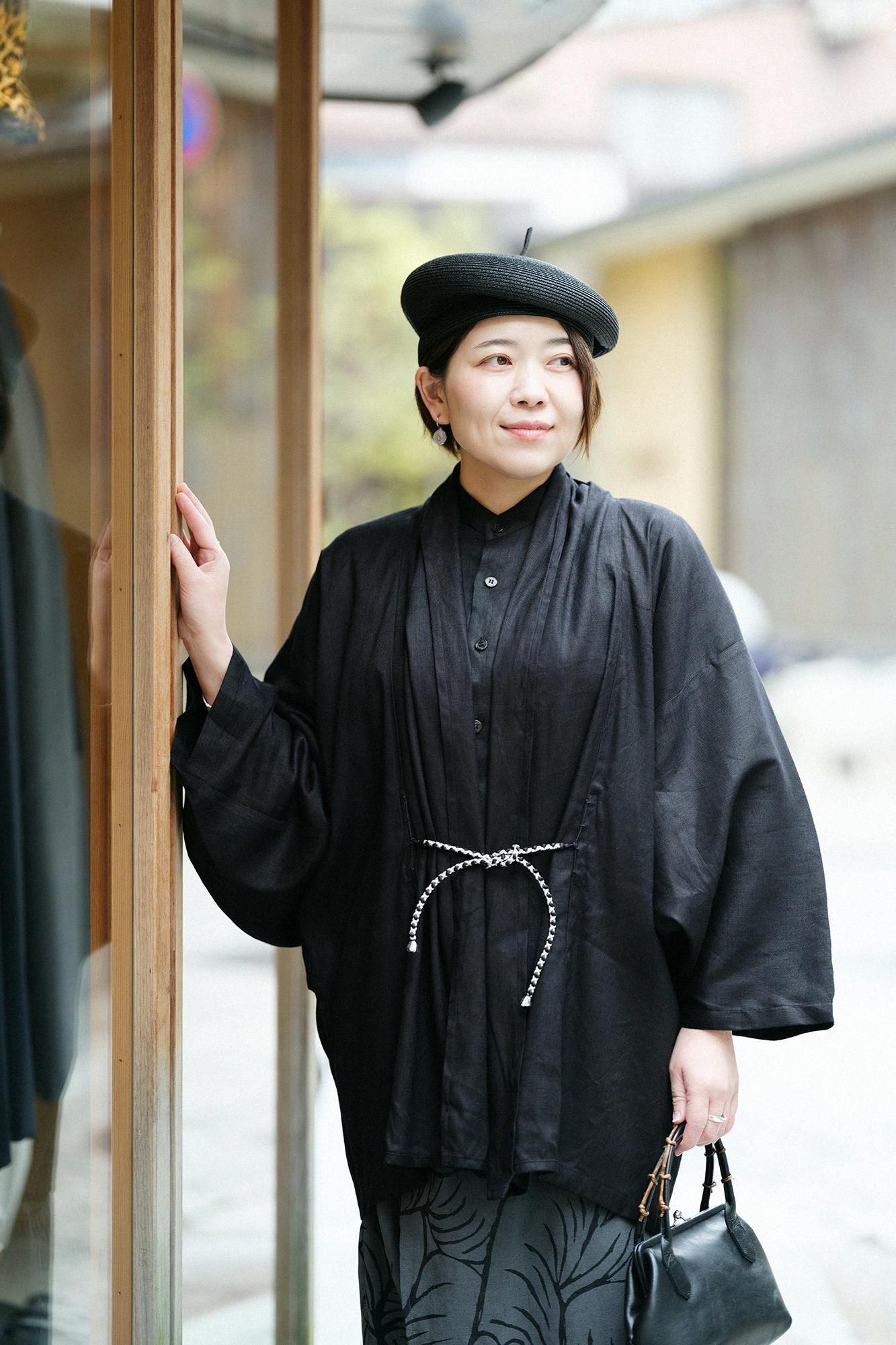 亚麻，伸展牛仔布，莫吉里袖子，短衣服，单（hithoe）/湿羽毛（螺母）