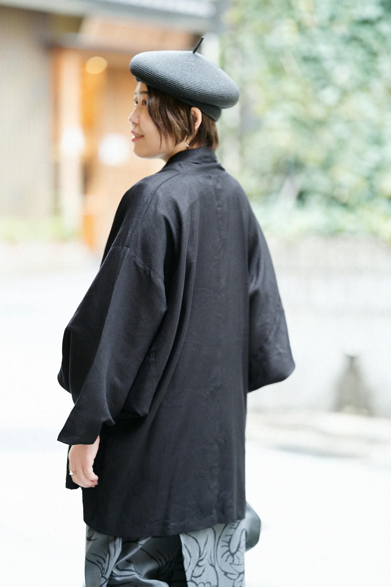 亚麻，伸展牛仔布，莫吉里袖子，短衣服，单（hithoe）/湿羽毛（螺母）