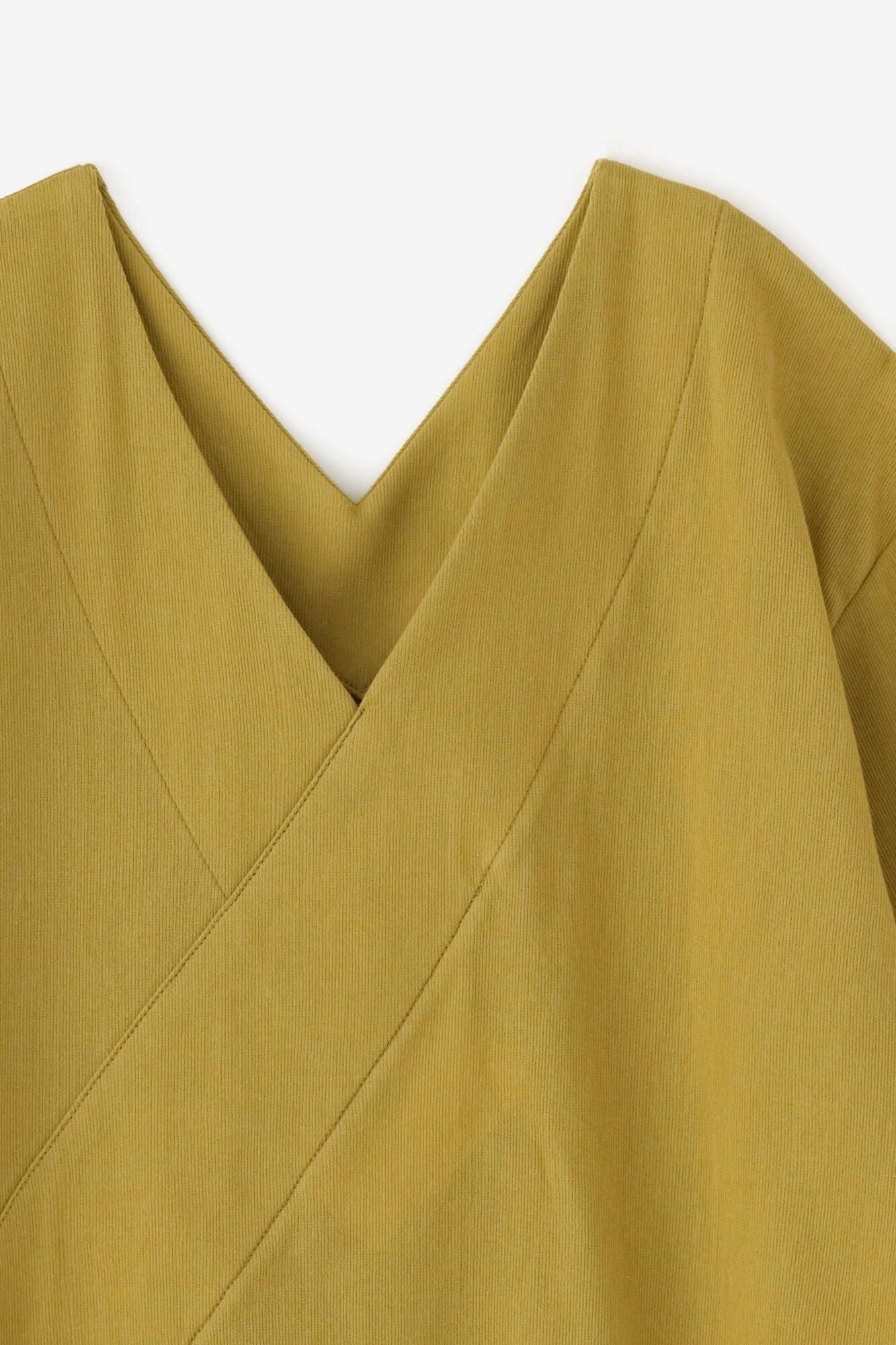 高島縮棉 40/40 V領上衣 六分袖／柳葉色