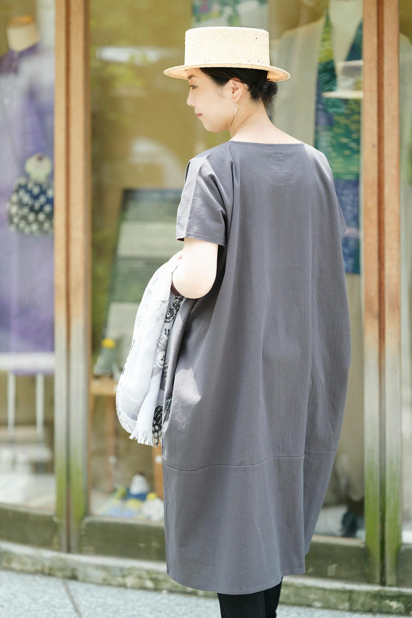 高島縮棉 20/20長方形洋裝雙色/深鉛色