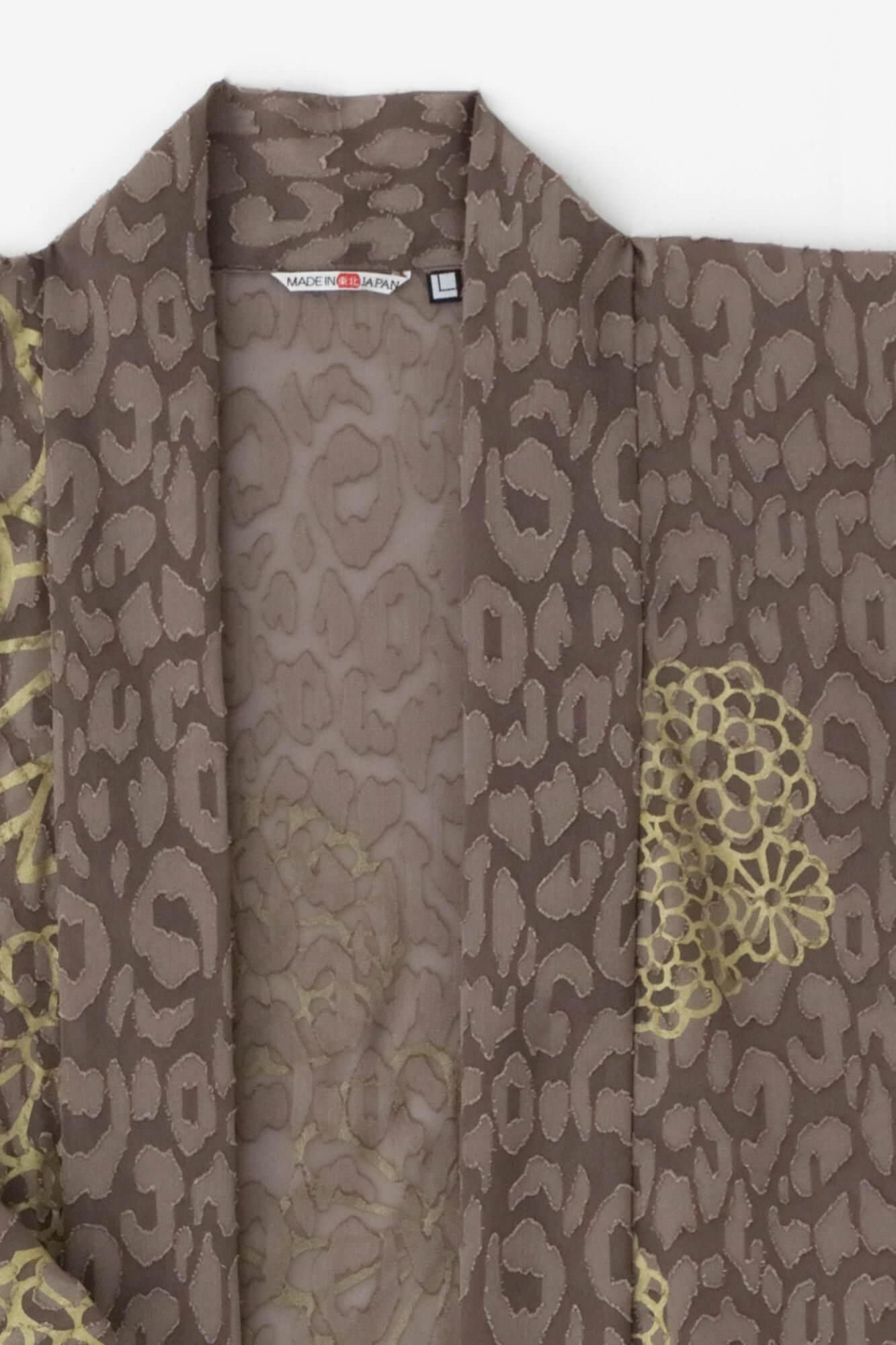 Cut Jacquard Hanten Long-sleeved Jacket Mid-length Single Layer / Gold Damask Greyish Brown