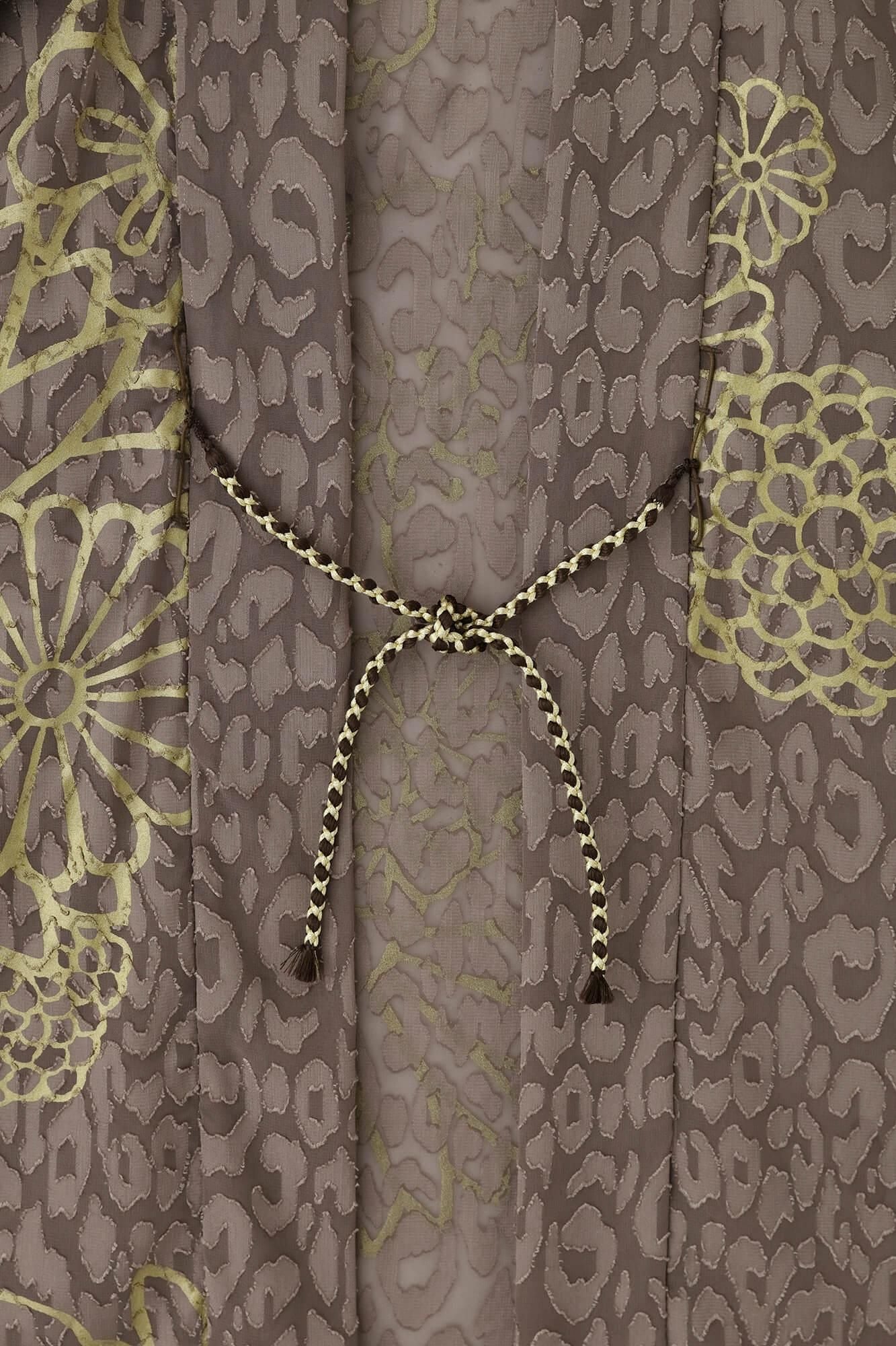 Cut Jacquard Hanten Long-sleeved Jacket Mid-length Single Layer / Gold Damask Greyish Brown