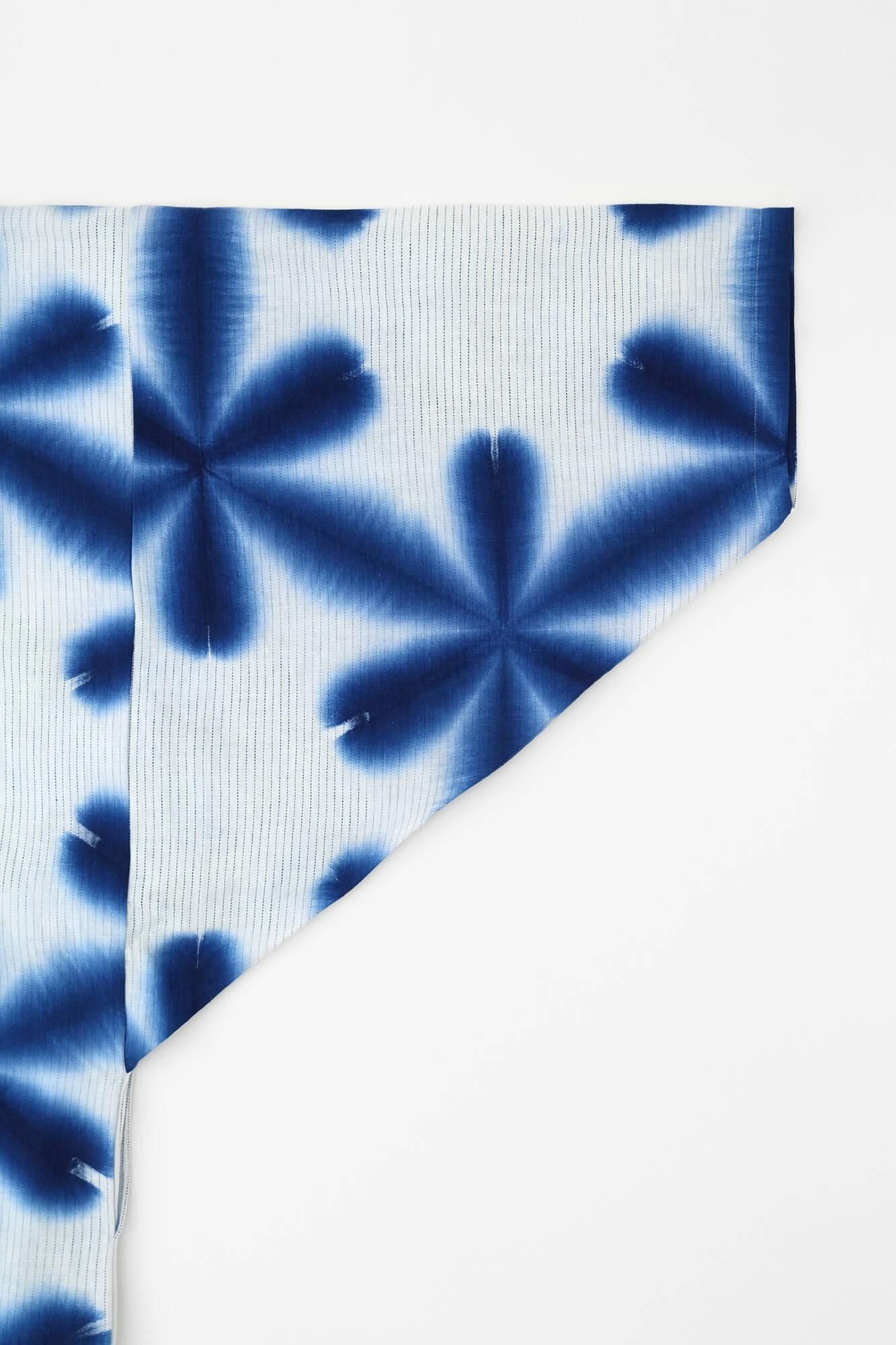 Hirondelle, coton et lin, manches mojiri, vêtements courts, fleur simple / neige, bleu foncé