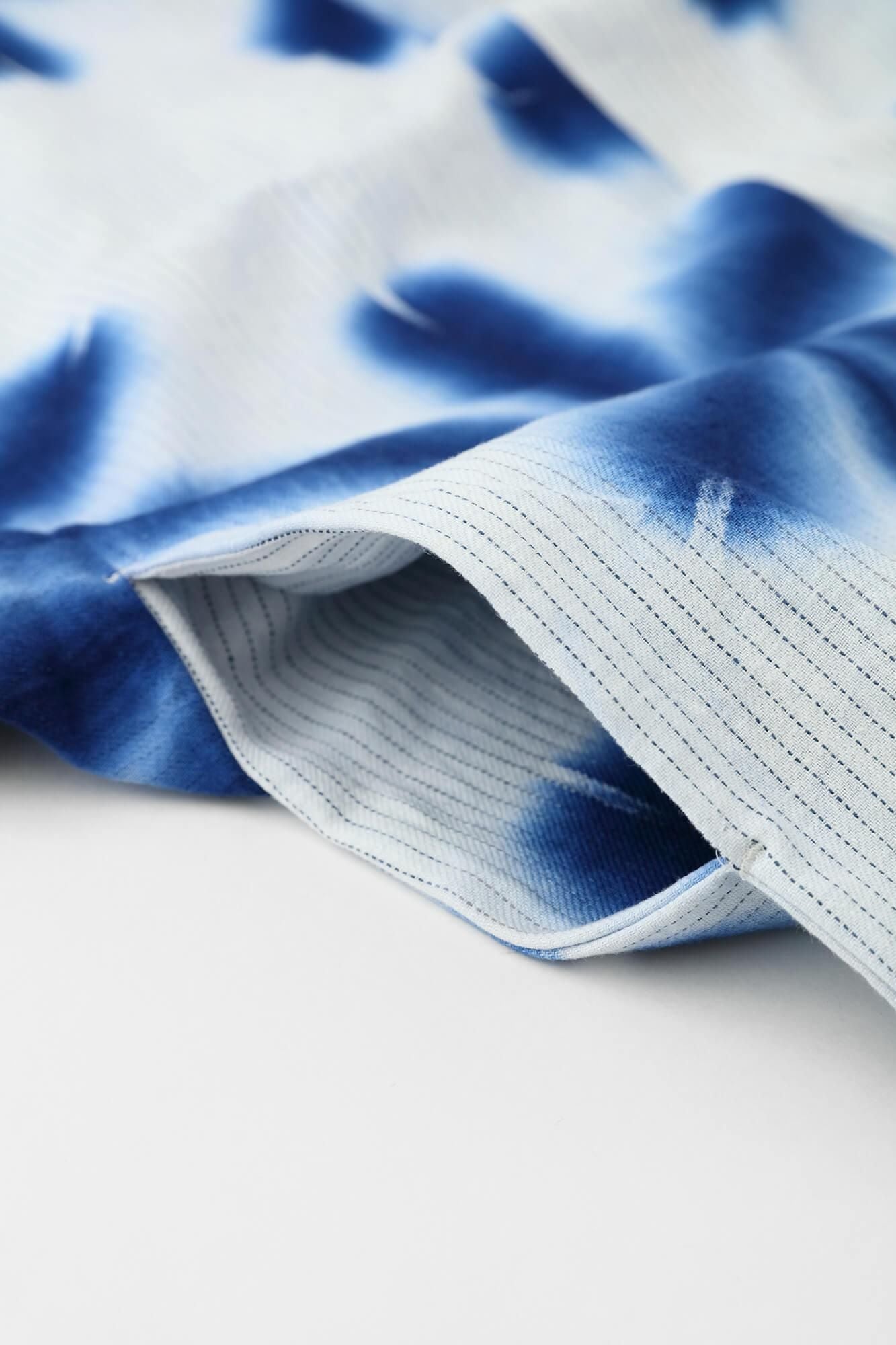 Hirondelle, coton et lin, manches mojiri, vêtements courts, fleur simple / neige, bleu foncé