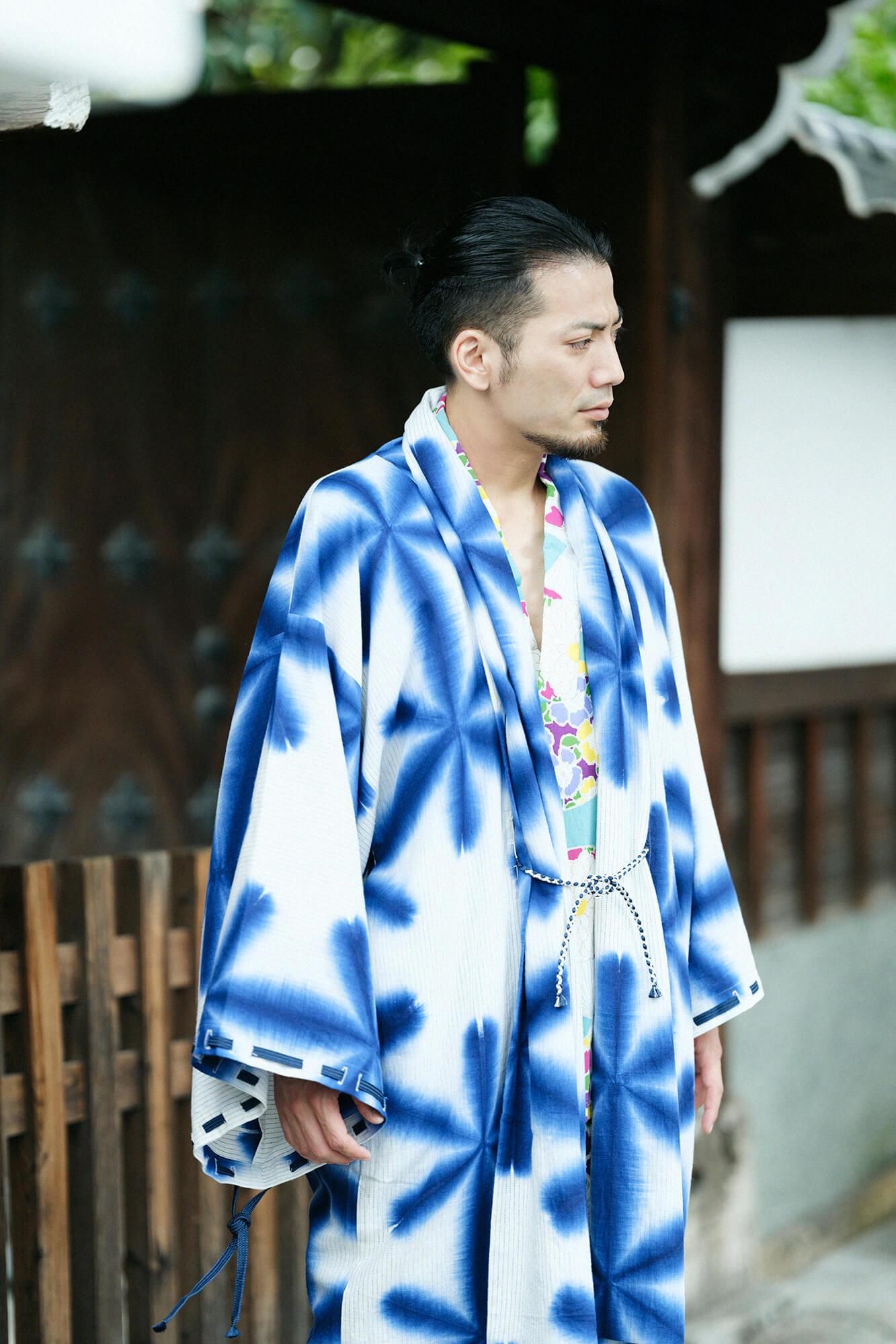 たばた絞り 綿麻 宮中袖（きゅうちゅうそで） 間（けん）単（ひとえ）／雪花（せっか） 濃紺（のうこん）