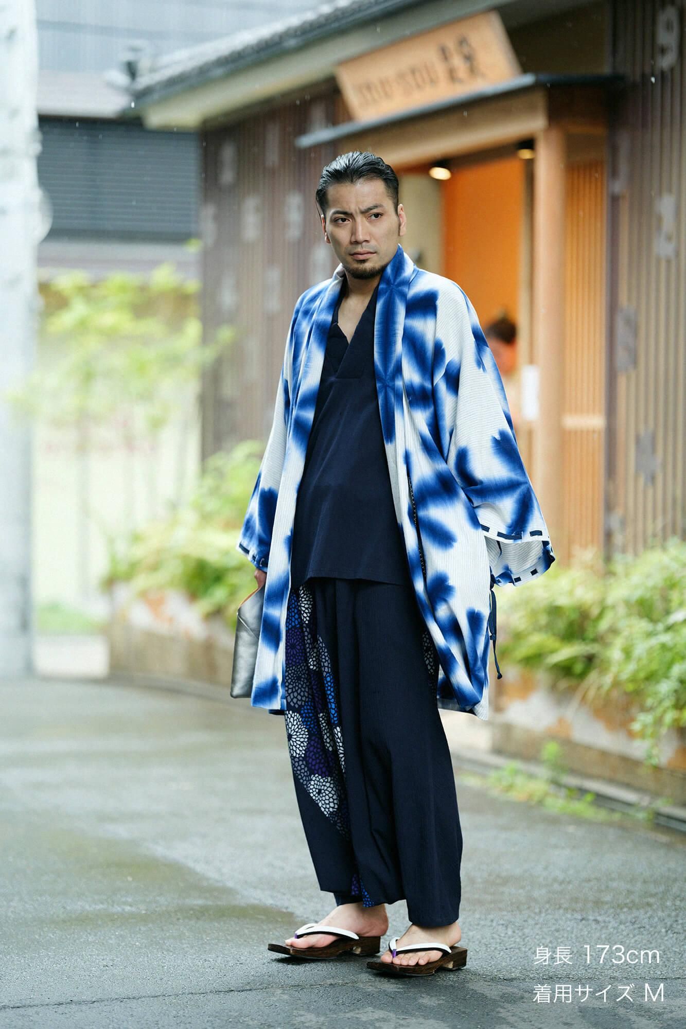 たばた絞り 綿麻 宮中袖（きゅうちゅうそで） 間（けん）単（ひとえ）／雪花（せっか） 濃紺（のうこん）