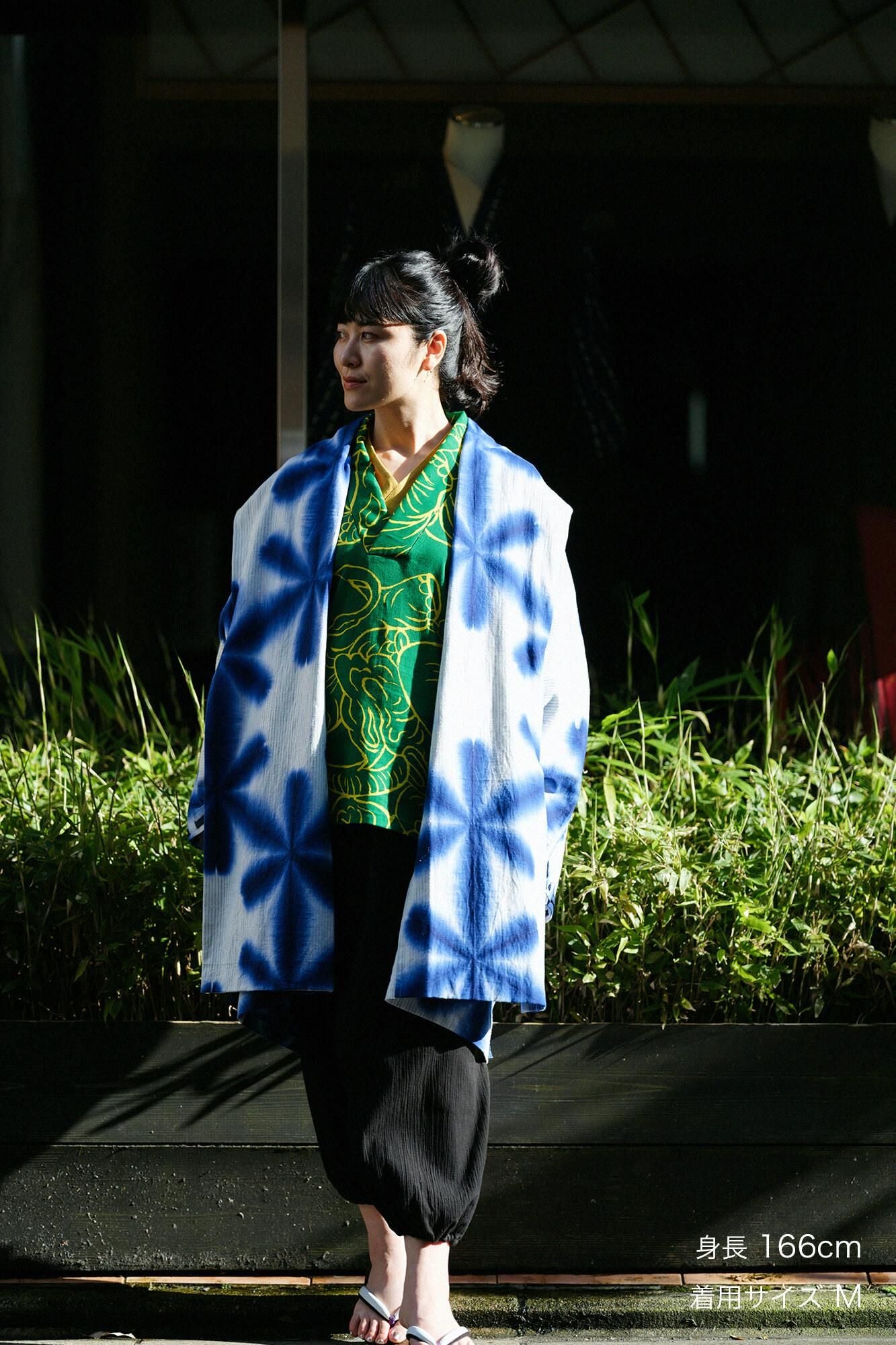 たばた絞り 綿麻 宮中袖（きゅうちゅうそで） 間（けん）単（ひとえ）／雪花（せっか） 濃紺（のうこん）