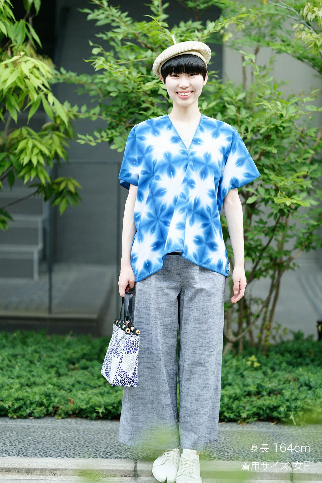 伊勢木棉 有松鳴海紮染 文 方形上衣 拼接／張正 雪花 2