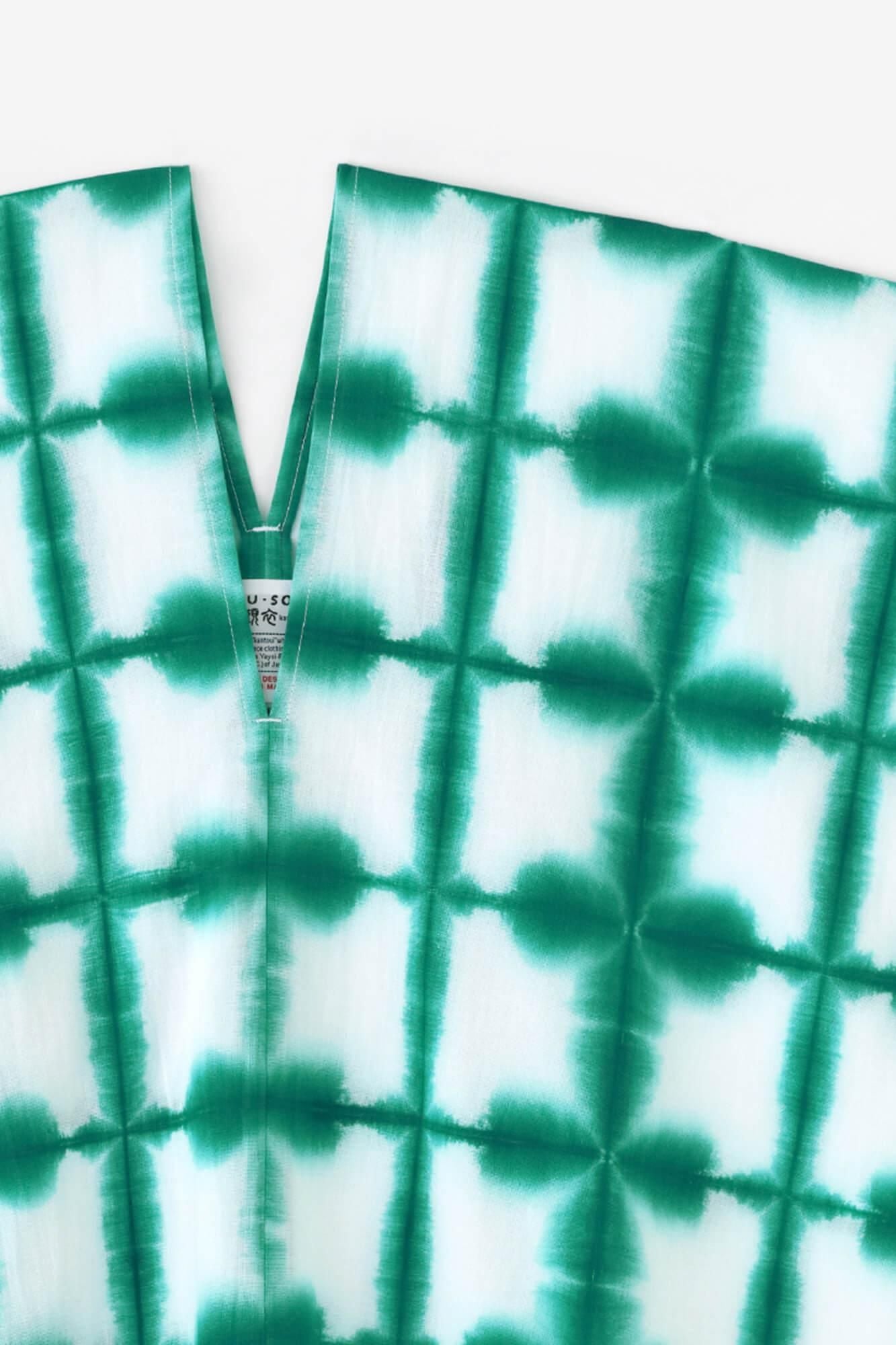 Ise Momen Arimatsu Narumi Shibori Textur (Bun) Quadratische Kleidung (Futatsumi) / Chosho Schneeblume (Sekka) Grün 1