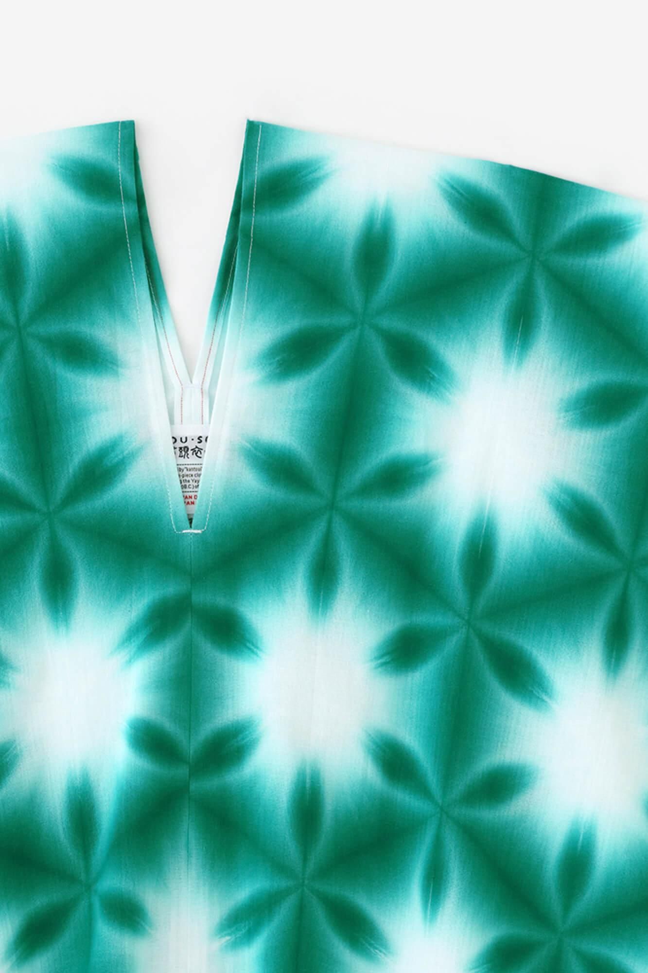 伊勢木棉有松鳴海紮染文方形上衣拼接張正雪花Ri / 綠色 4