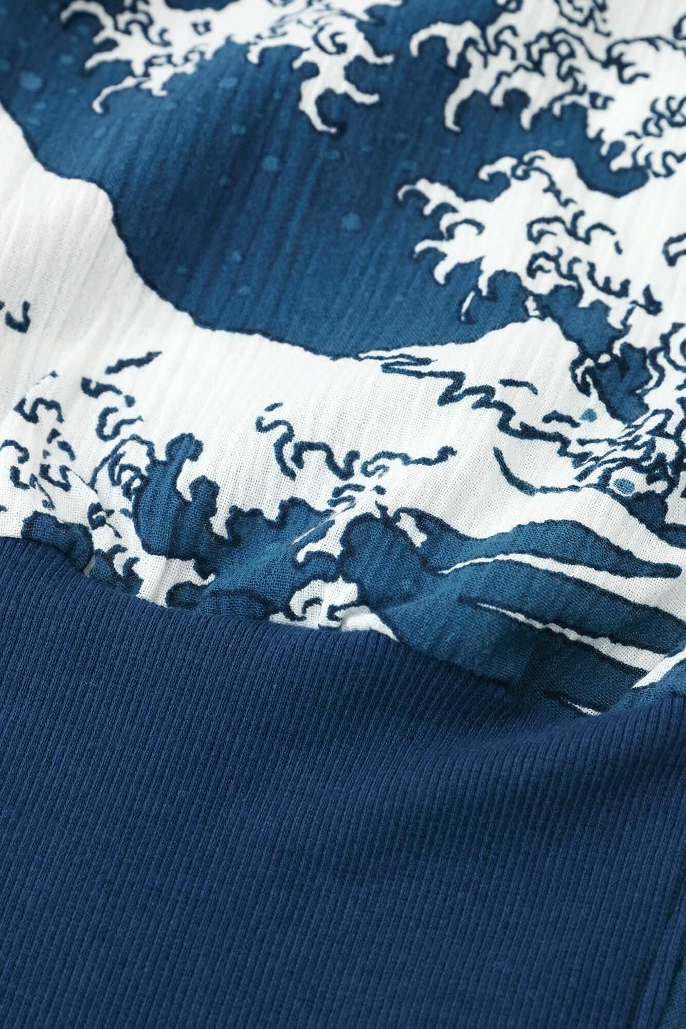 高島縮棉 20/20 藍捺染 哈倫褲／北齋 神奈川沖浪裏 再現