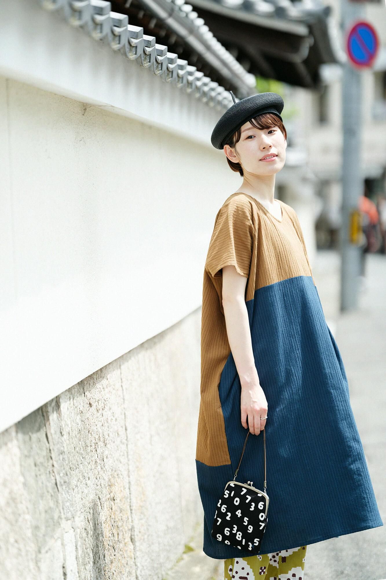 高島縮棉40/20空羽長方形洋裝雙色/沈香木色x青綠色