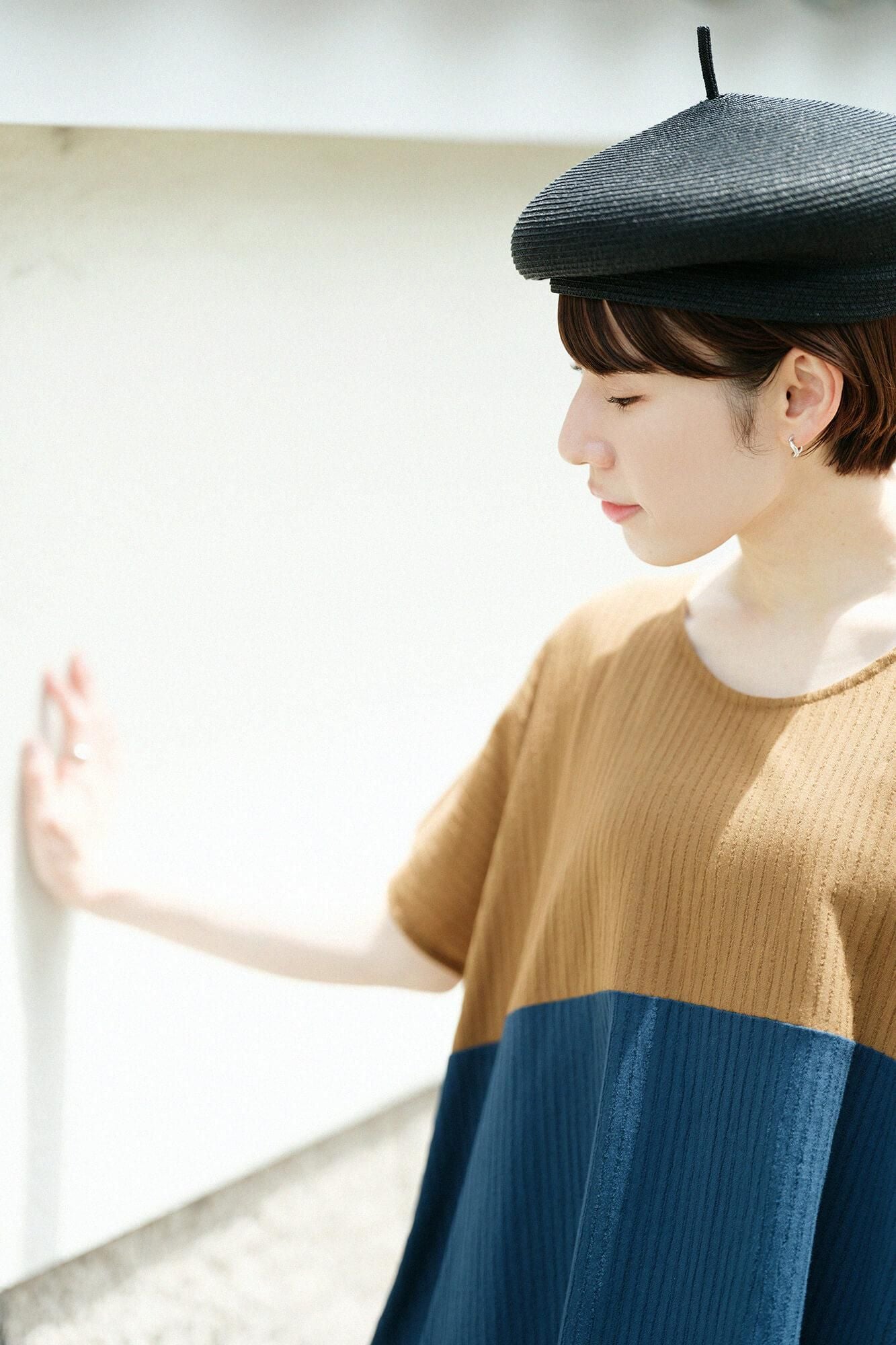 高島縮棉40/20空羽長方形洋裝雙色/沈香木色x青綠色