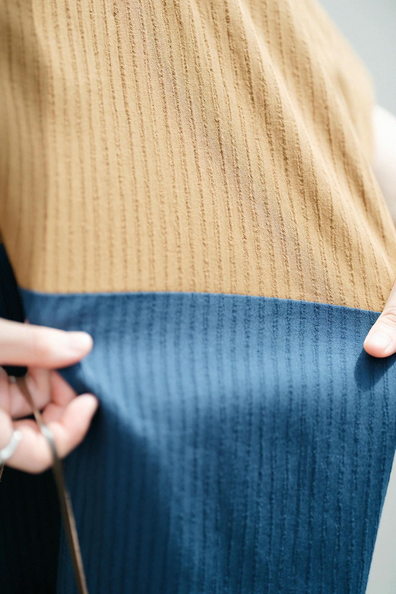 高島縮棉40/20空羽長方形洋裝雙色/沈香木色x青綠色