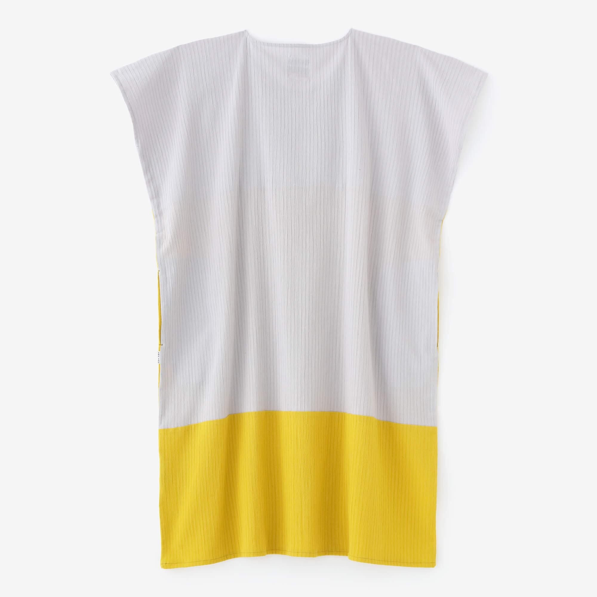 高島縮棉40/20空羽長方形洋裝雙色/白灰色x金絲雀黃