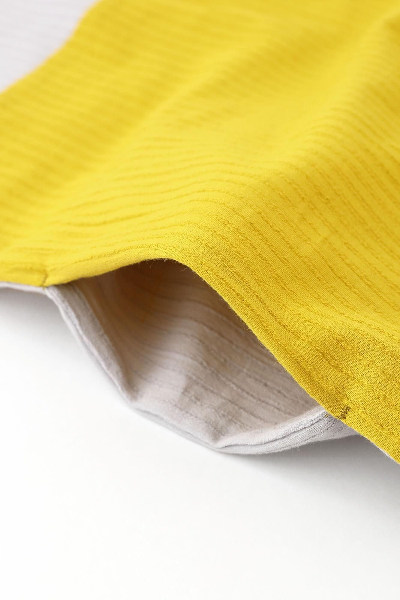 高島縮棉40/20空羽長方形洋裝雙色/白灰色x金絲雀黃