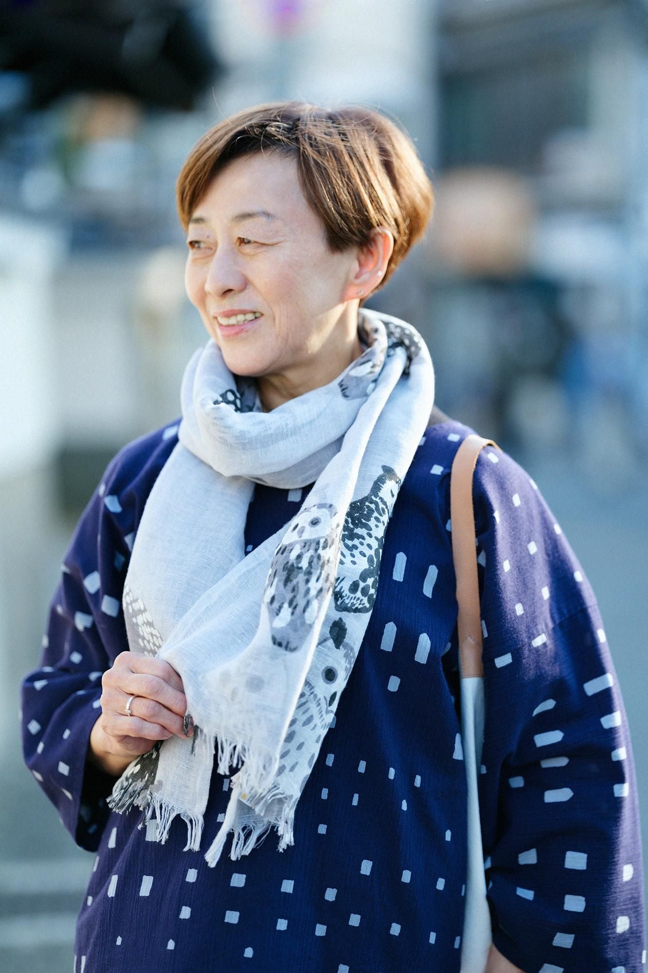 Cotton-linen Blend Ring-shaped Scarf / Owl