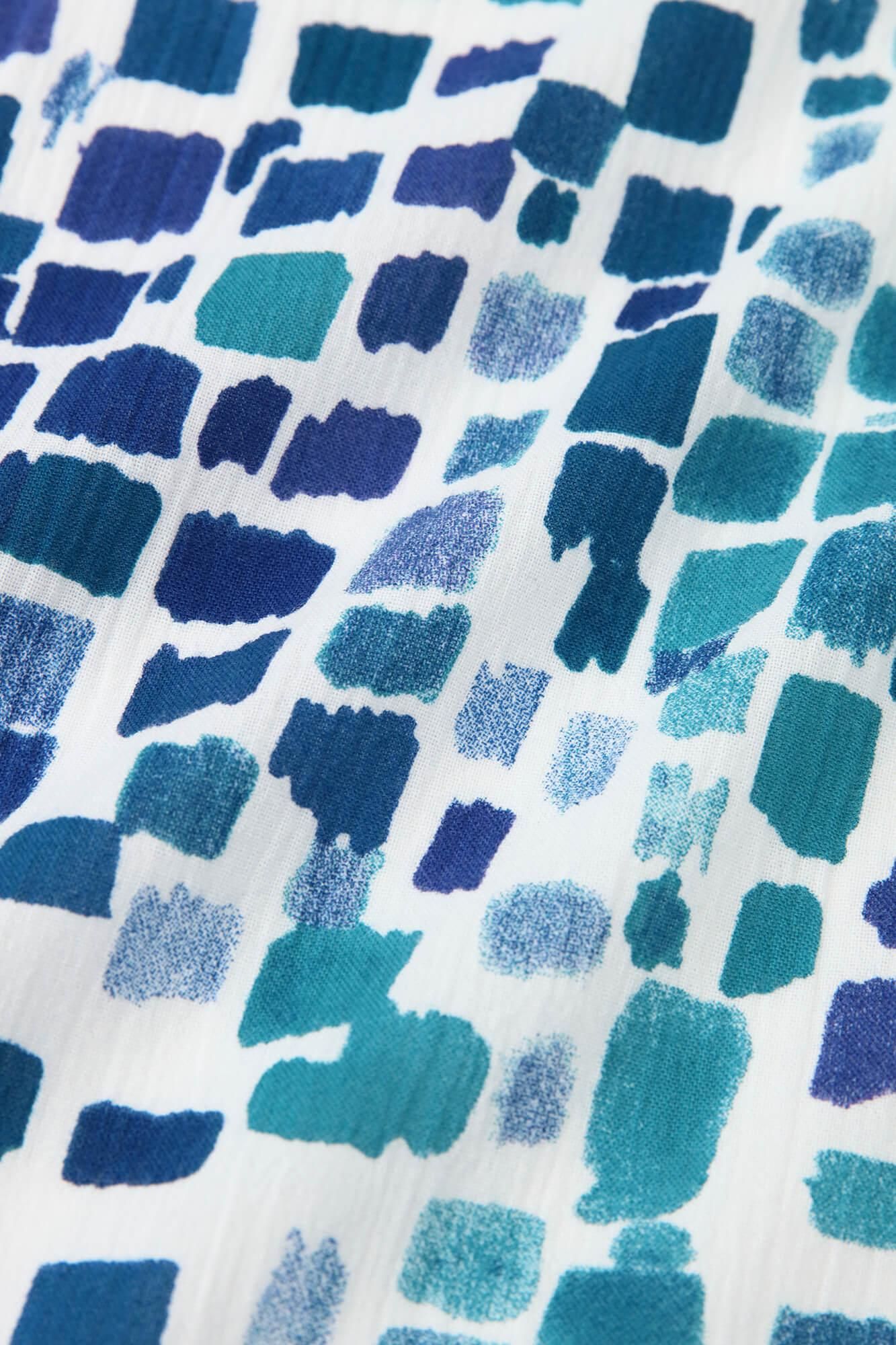 【net限定】高島縮 20/20 スタンドカラー半袖シャツ／絵具皿（えのぐざら） 水辺色（みずべいろ）