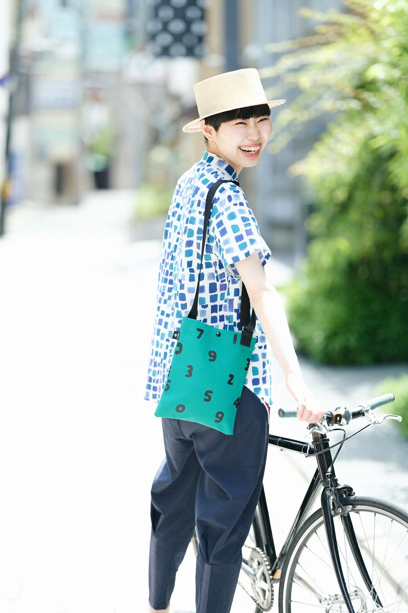 【net限定】高島縮 20/20 スタンドカラー半袖シャツ／絵具皿（えのぐざら） 水辺色（みずべいろ）