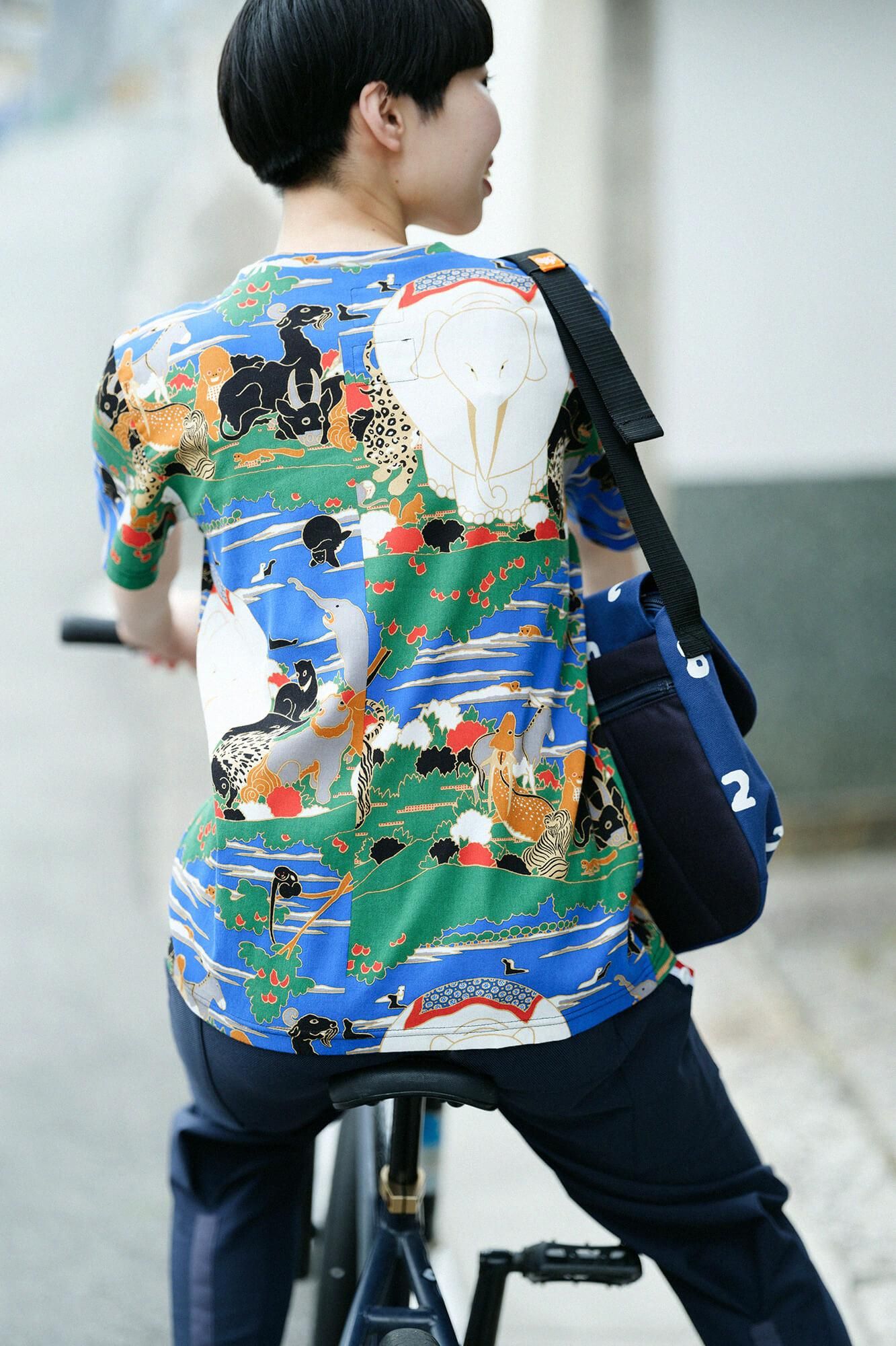 高島縮 40/40 半袖Tシャツ／若冲（じゃくちゅう） 鳥獣花木図屏風（ちょう