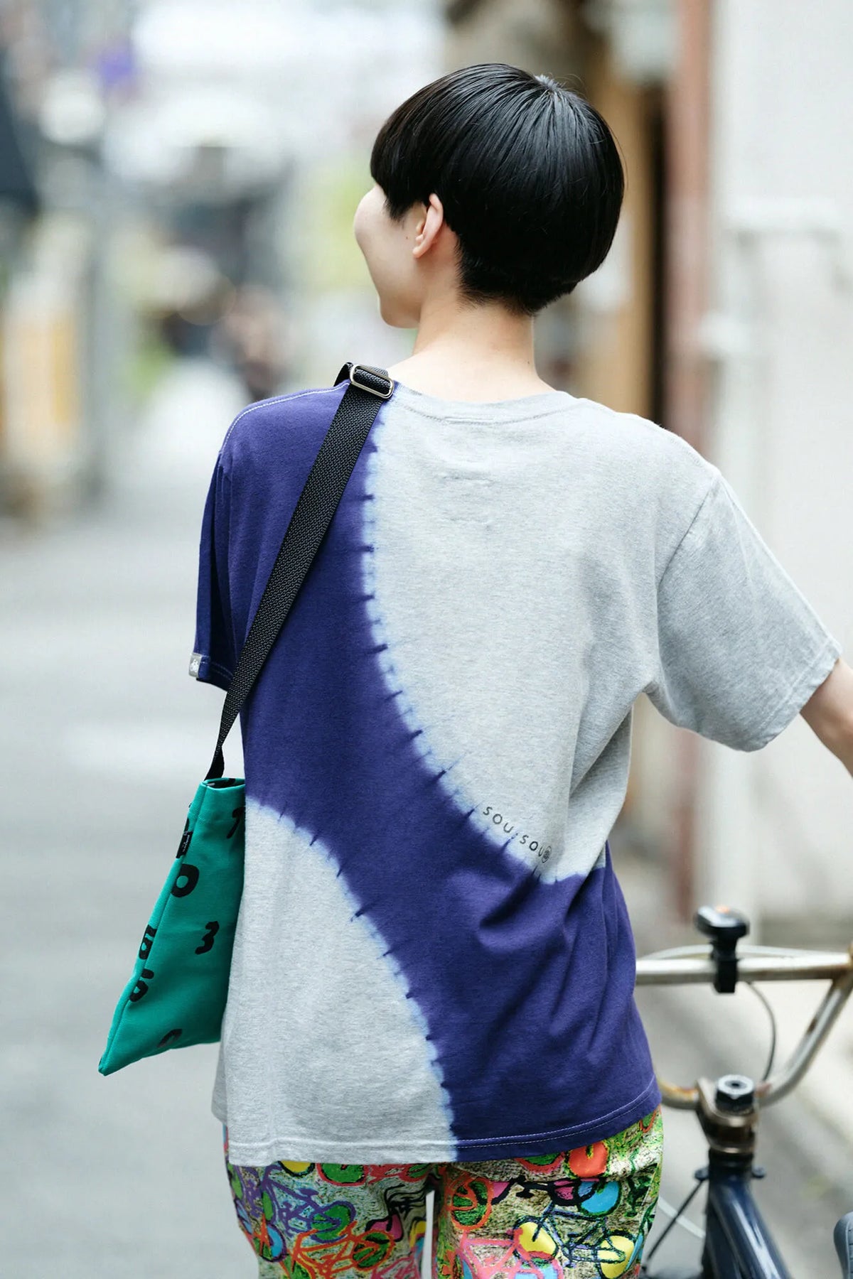 【6月30日頃発送予定】近清絞り 染め分け半袖Tシャツ[5.0]／プラネート ヘザーグレー×ネイビー2
