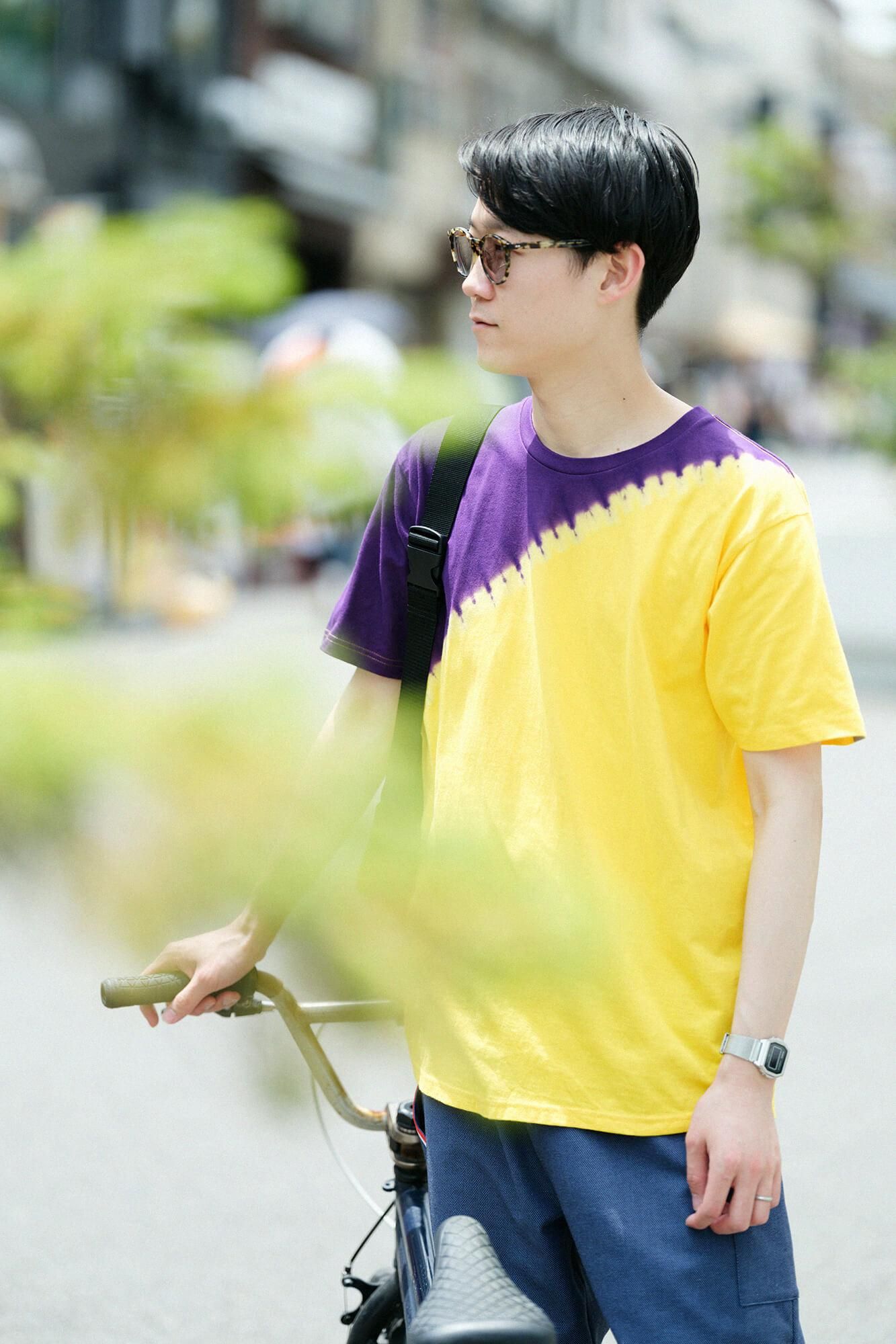 [En ligne uniquement] T-shirt à manches courtes teint à chikaki Shibori [5.0] / Messenger Daisy X Purple