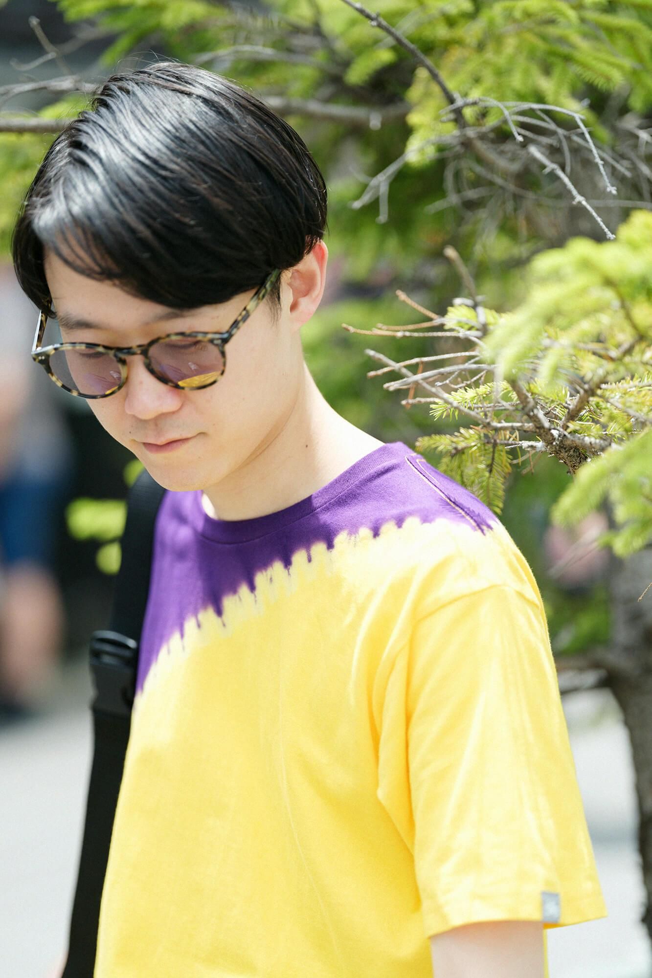 [En ligne uniquement] T-shirt à manches courtes teint à chikaki Shibori [5.0] / Messenger Daisy X Purple