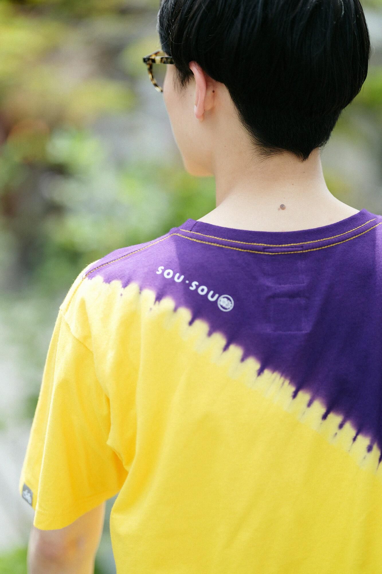 [En ligne uniquement] T-shirt à manches courtes teint à chikaki Shibori [5.0] / Messenger Daisy X Purple