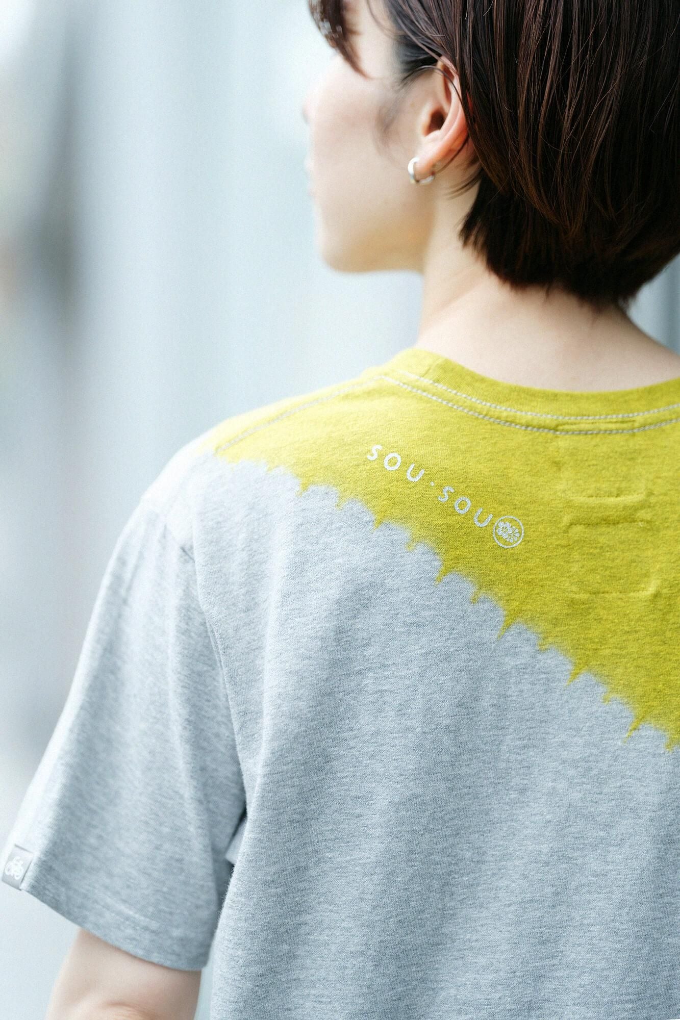 [En ligne uniquement] T-shirt à manches courtes teint à chikaki Shibori [5.0] / Messenger Heather Gray X Yellow