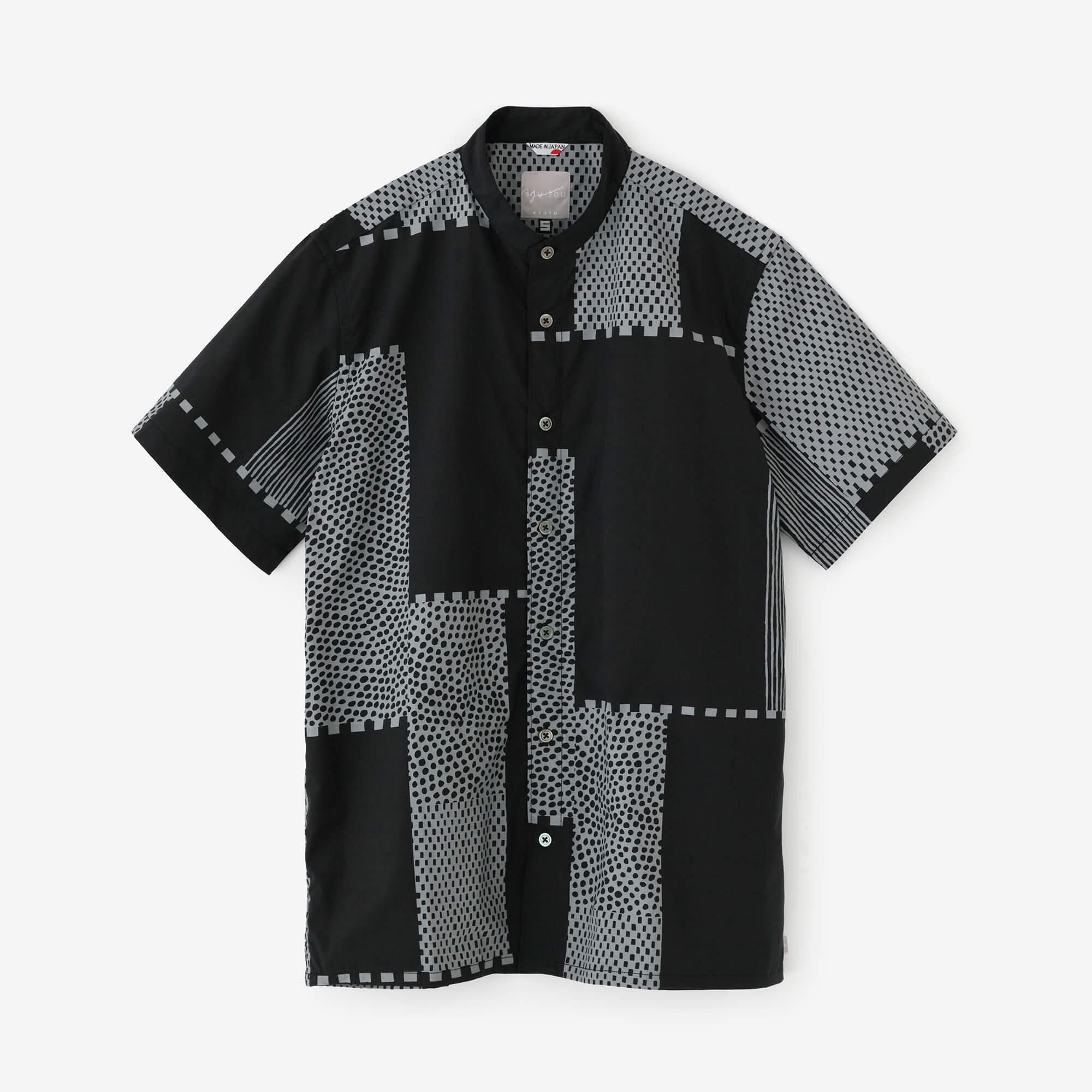 【net限定30%OFF】スタンドカラー半袖シャツ SP／間ぬき（まぬき） 黒紺（くろこん）