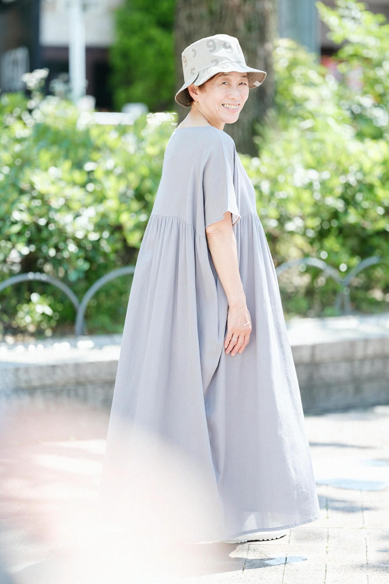 高島縮棉 40/40皺紋褶紋洋裝/薄灰色