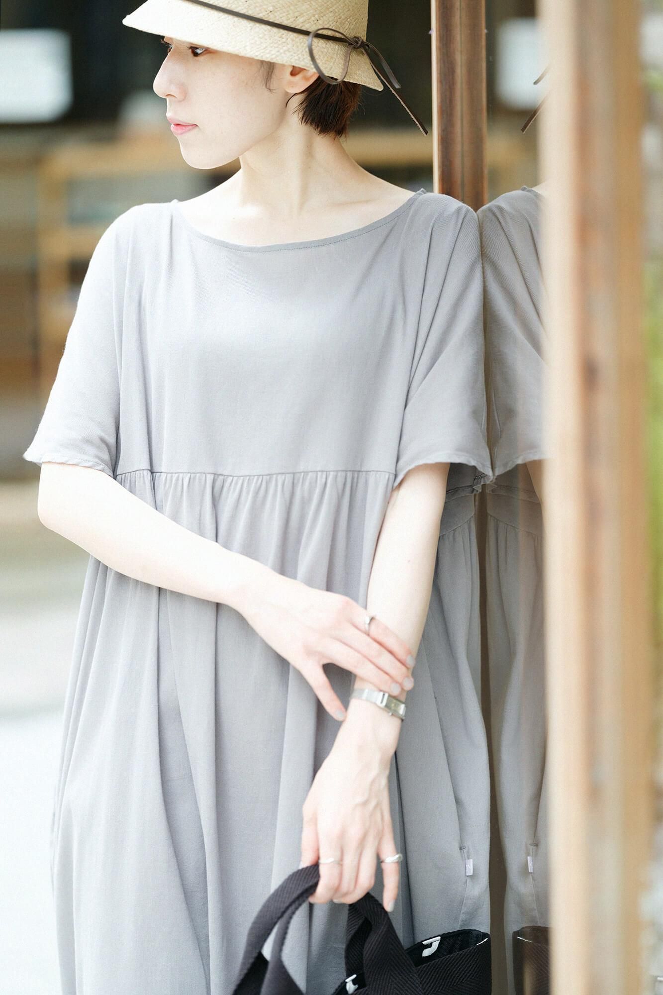 高島縮 40/40 リンクルワンピース／薄鈍（うすにび）