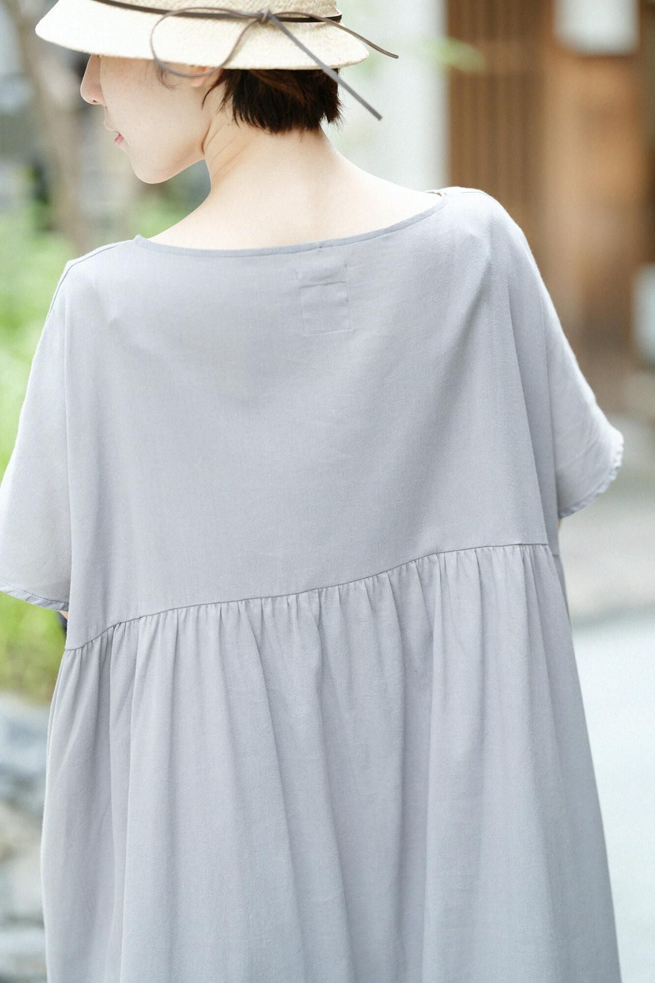 高島縮棉 40/40皺紋褶紋洋裝/薄灰色